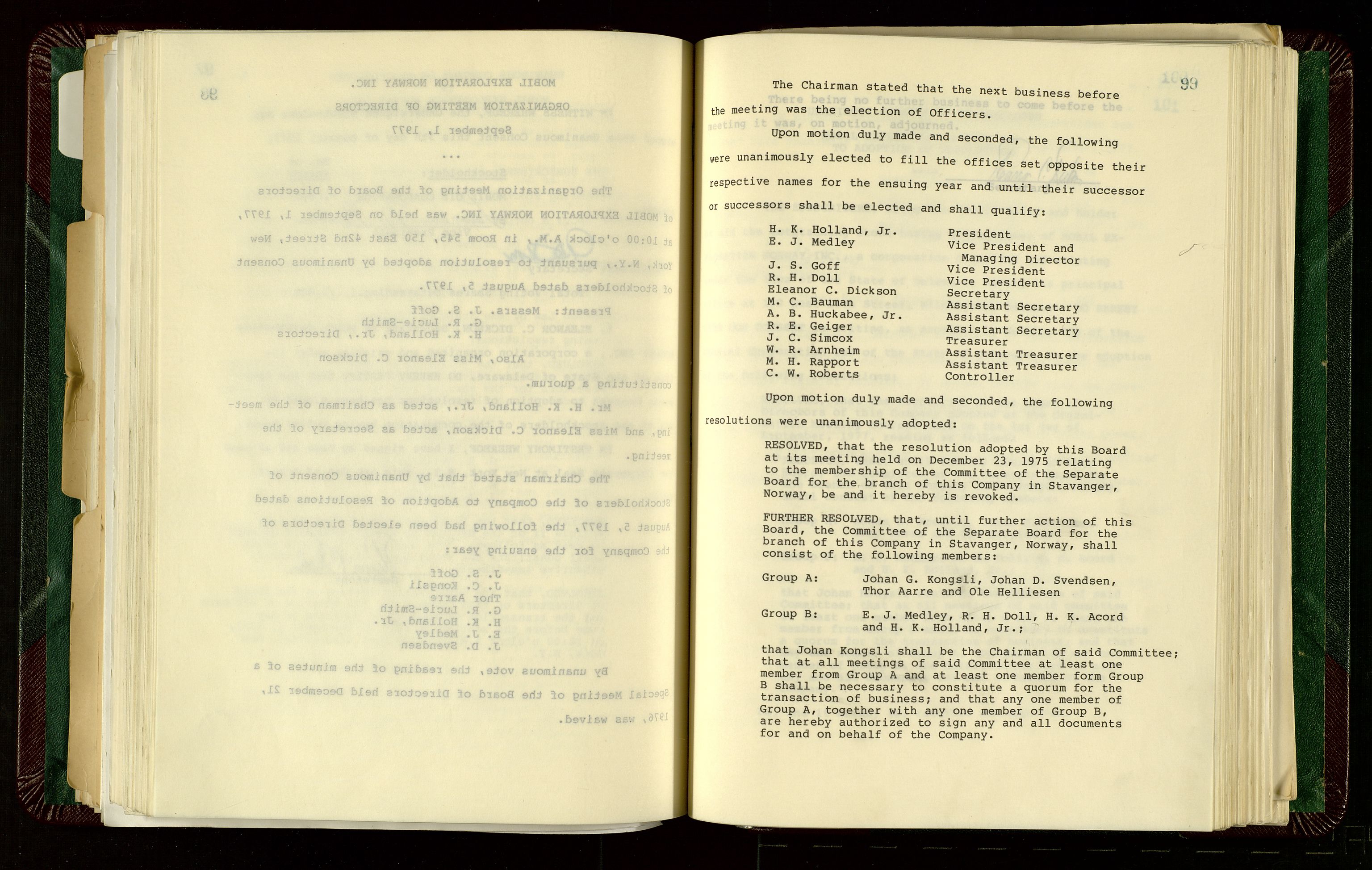 Pa 1578 - Mobil Exploration Norway Incorporated, AV/SAST-A-102024/7/A/Aa/L0001: Styreprotokoll og dokumenter, 1973-1998