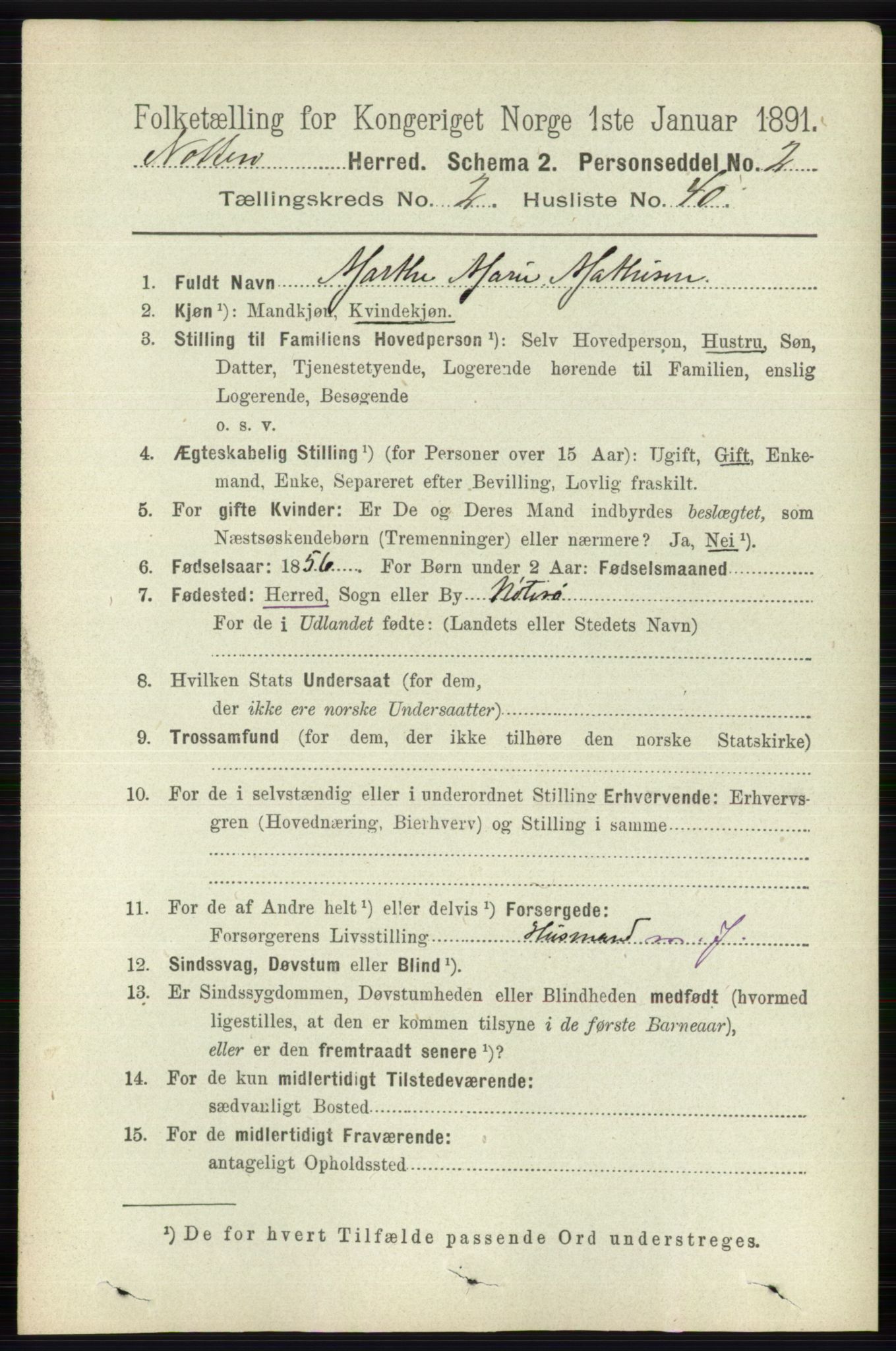 RA, 1891 census for 0722 Nøtterøy, 1891, p. 1109