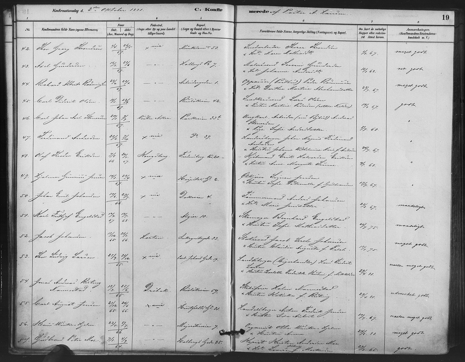 Trefoldighet prestekontor Kirkebøker, SAO/A-10882/F/Fb/L0003: Parish register (official) no. II 3, 1881-1895, p. 19