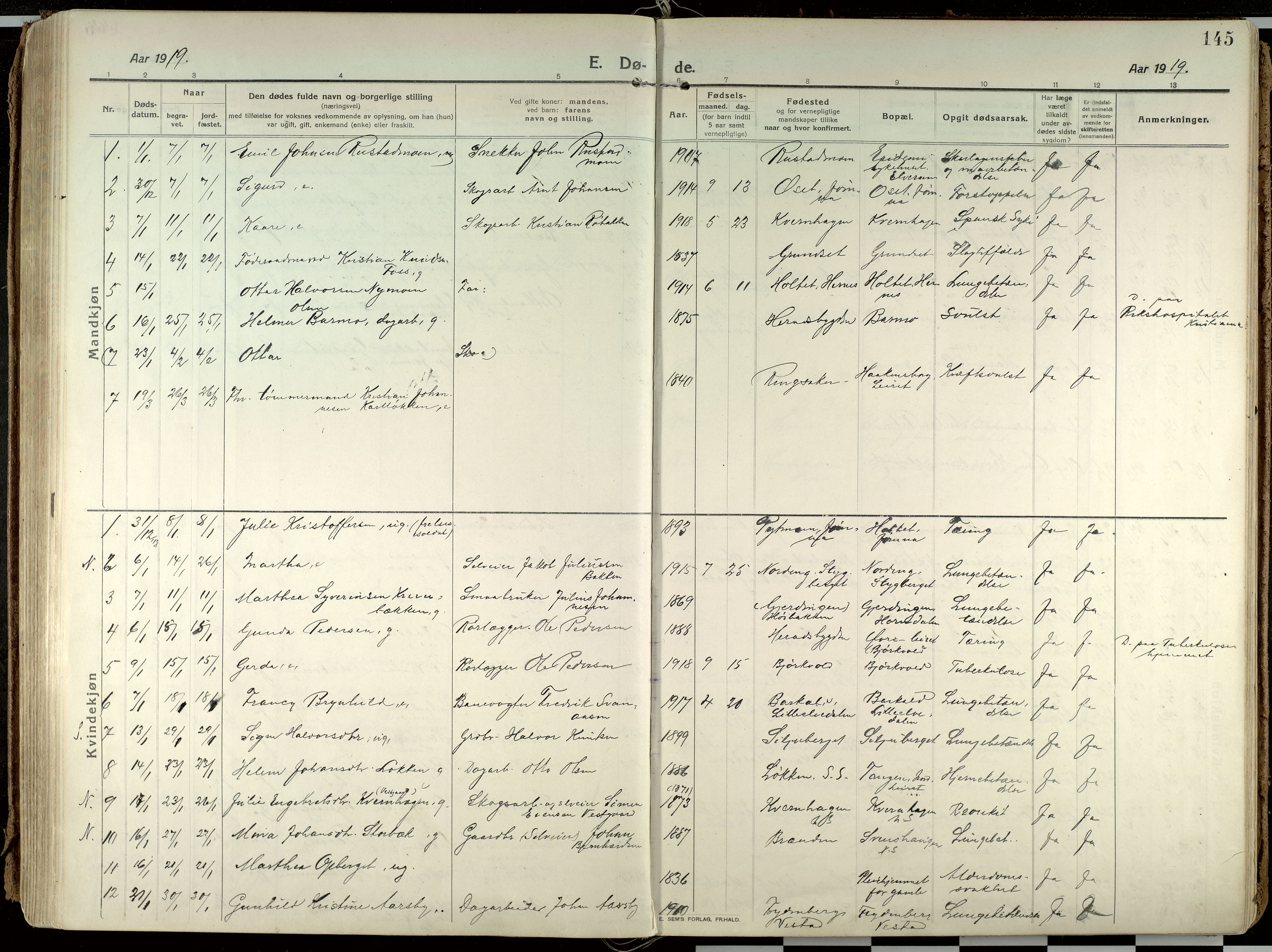 Elverum prestekontor, AV/SAH-PREST-044/H/Ha/Haa/L0021: Parish register (official) no. 21, 1913-1928, p. 145