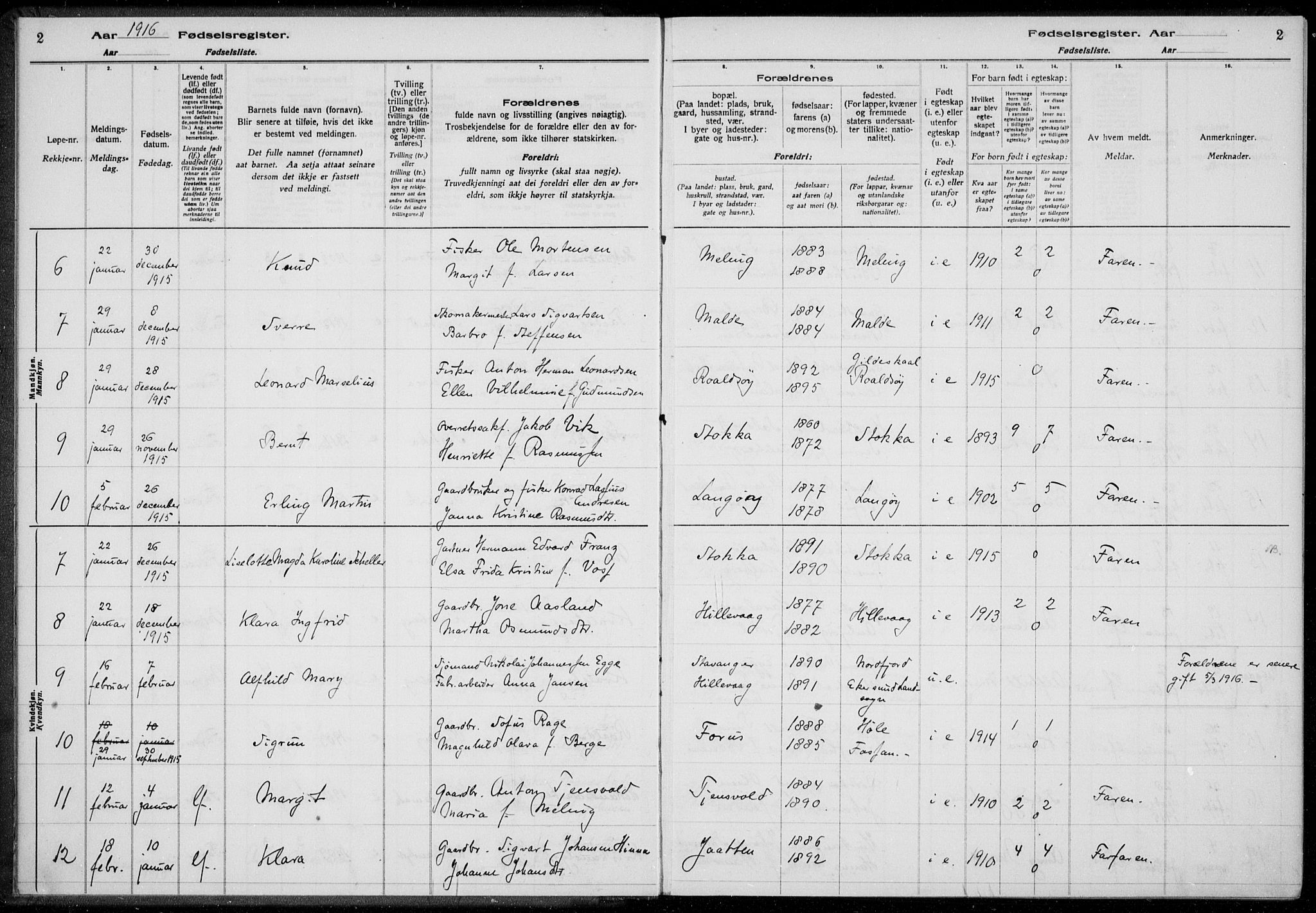 Hetland sokneprestkontor, SAST/A-101826/70/704BA/L0003: Birth register no. 1, 1916-1923, p. 2