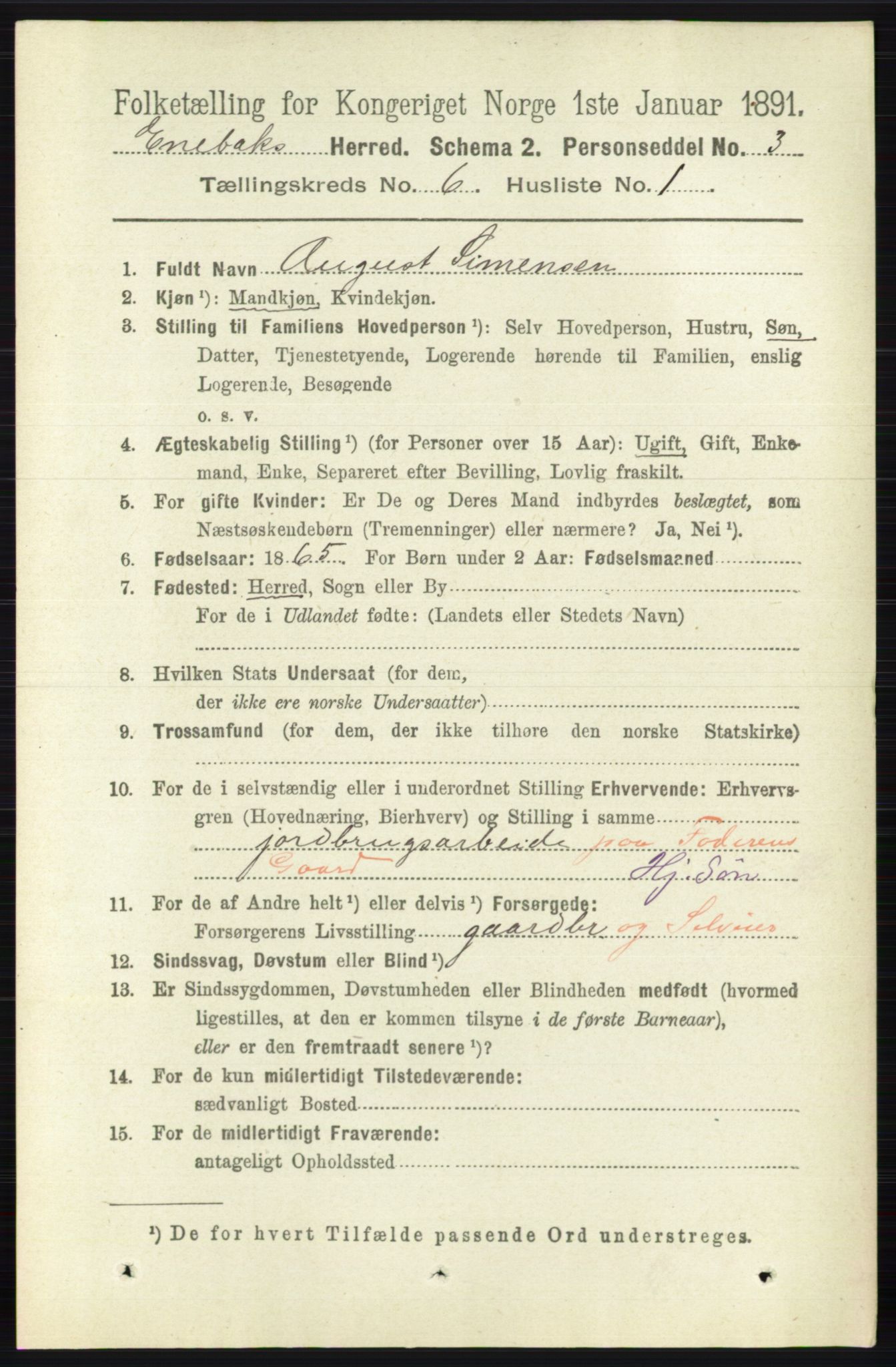 RA, 1891 census for 0229 Enebakk, 1891, p. 2900