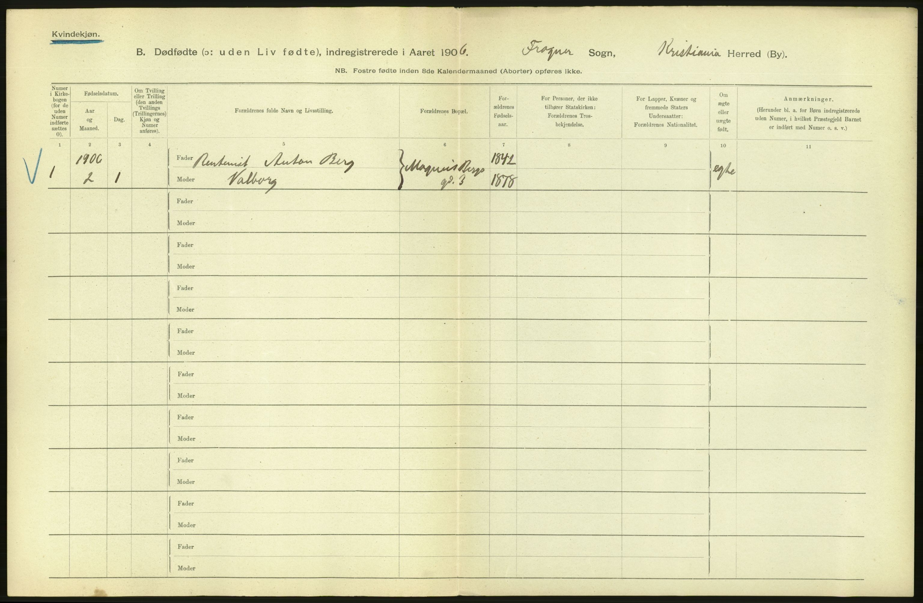 Statistisk sentralbyrå, Sosiodemografiske emner, Befolkning, RA/S-2228/D/Df/Dfa/Dfad/L0010: Kristiania: Døde, dødfødte, 1906, p. 8