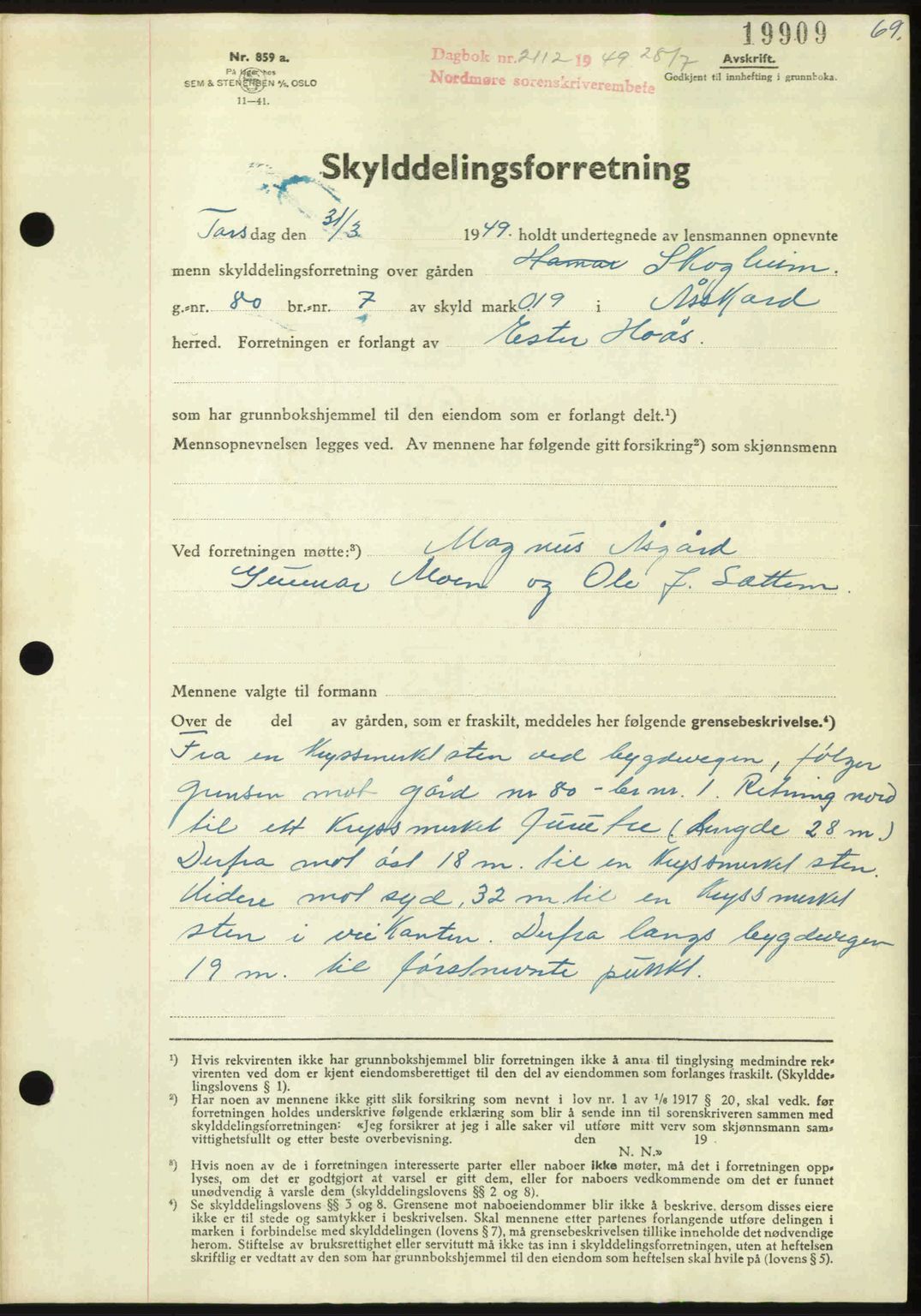 Nordmøre sorenskriveri, AV/SAT-A-4132/1/2/2Ca: Mortgage book no. A112, 1949-1949, Diary no: : 2112/1949