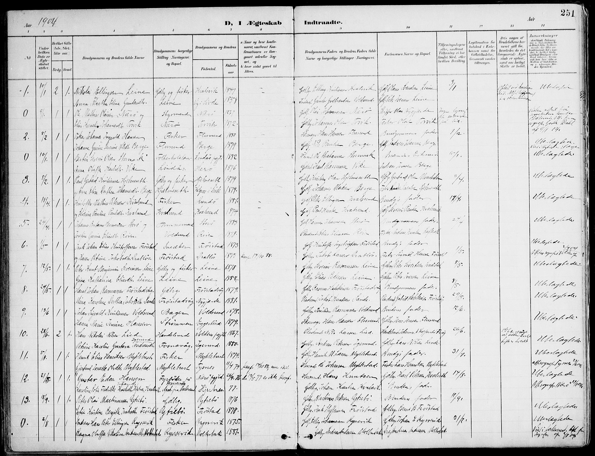 Ministerialprotokoller, klokkerbøker og fødselsregistre - Møre og Romsdal, SAT/A-1454/507/L0075: Parish register (official) no. 507A10, 1901-1920, p. 251