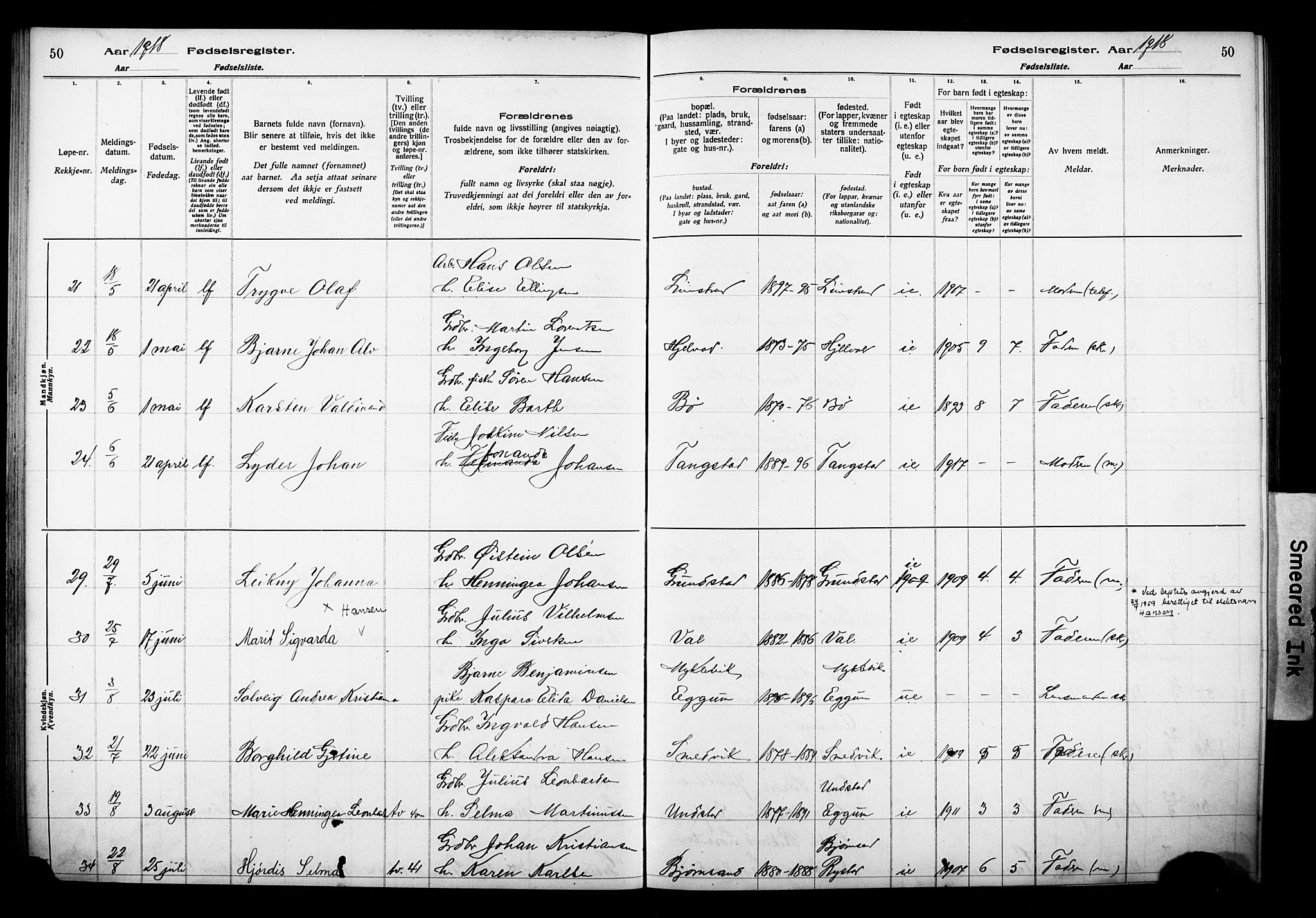 Ministerialprotokoller, klokkerbøker og fødselsregistre - Nordland, SAT/A-1459/880/L1145: Birth register no. 880.II.4.1, 1916-1929, p. 50