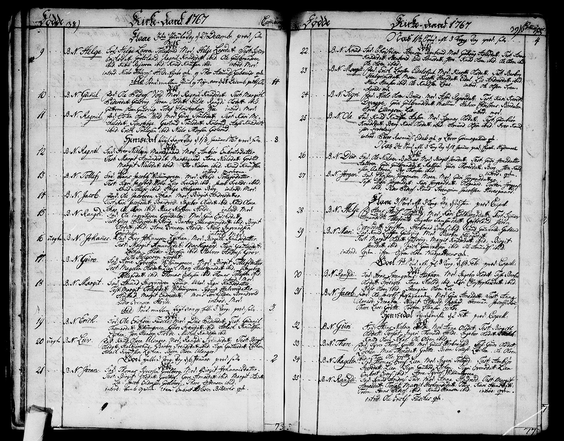 Nes kirkebøker, AV/SAKO-A-236/F/Fa/L0004: Parish register (official) no. 4, 1764-1786, p. 38-39