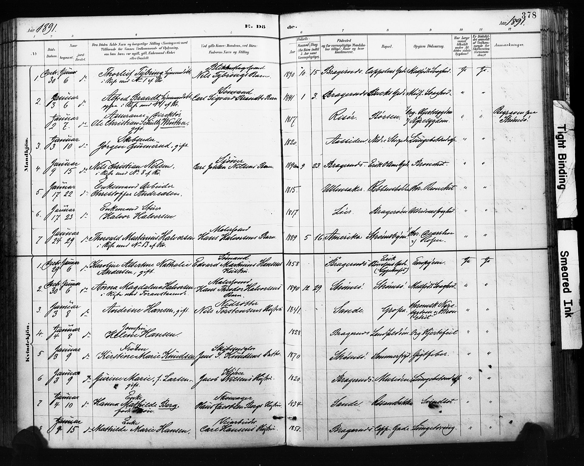 Bragernes kirkebøker, AV/SAKO-A-6/F/Fb/L0007: Parish register (official) no. II 7, 1885-1893, p. 378