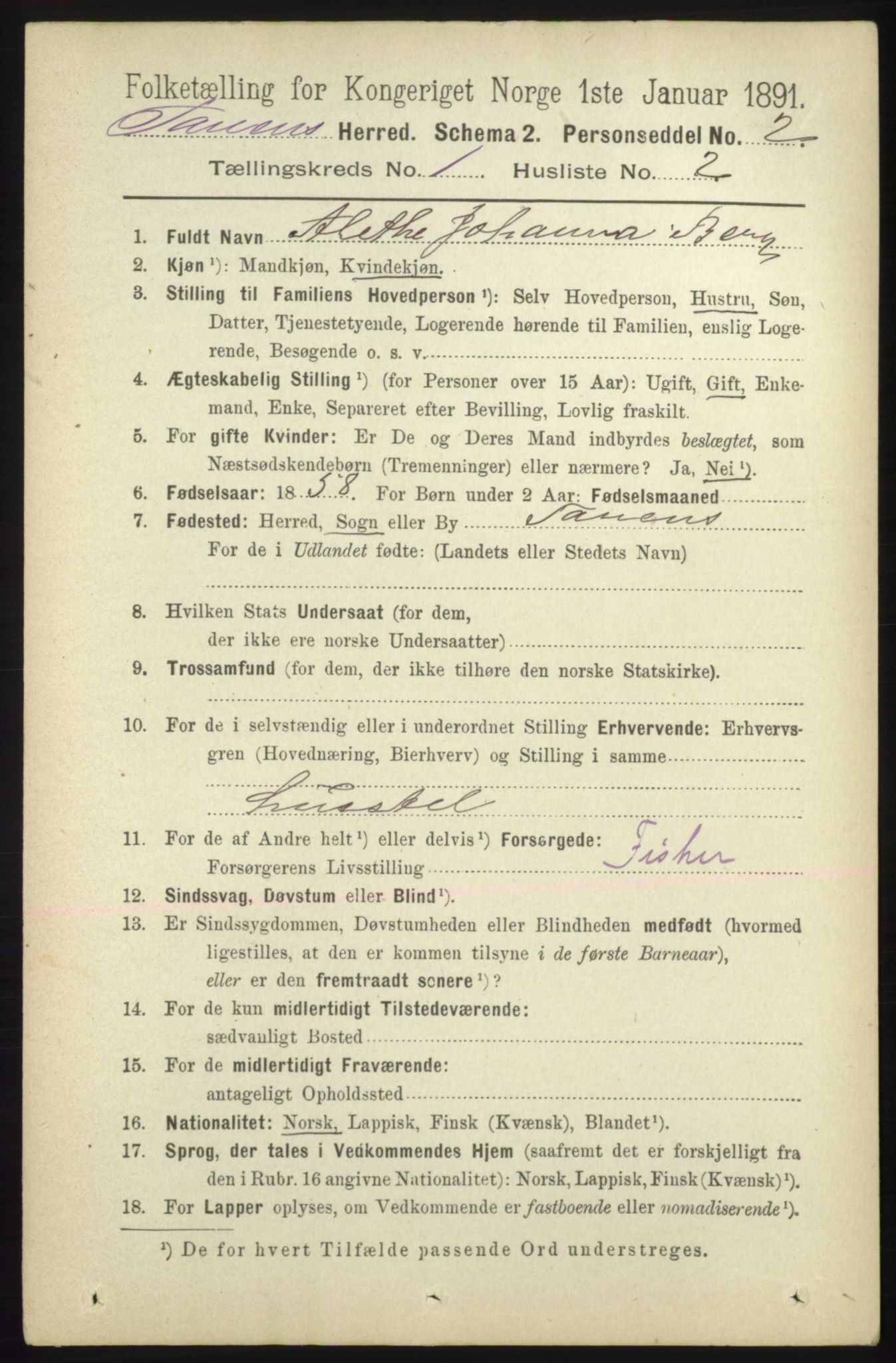 RA, 1891 census for 2025 Tana, 1891, p. 121