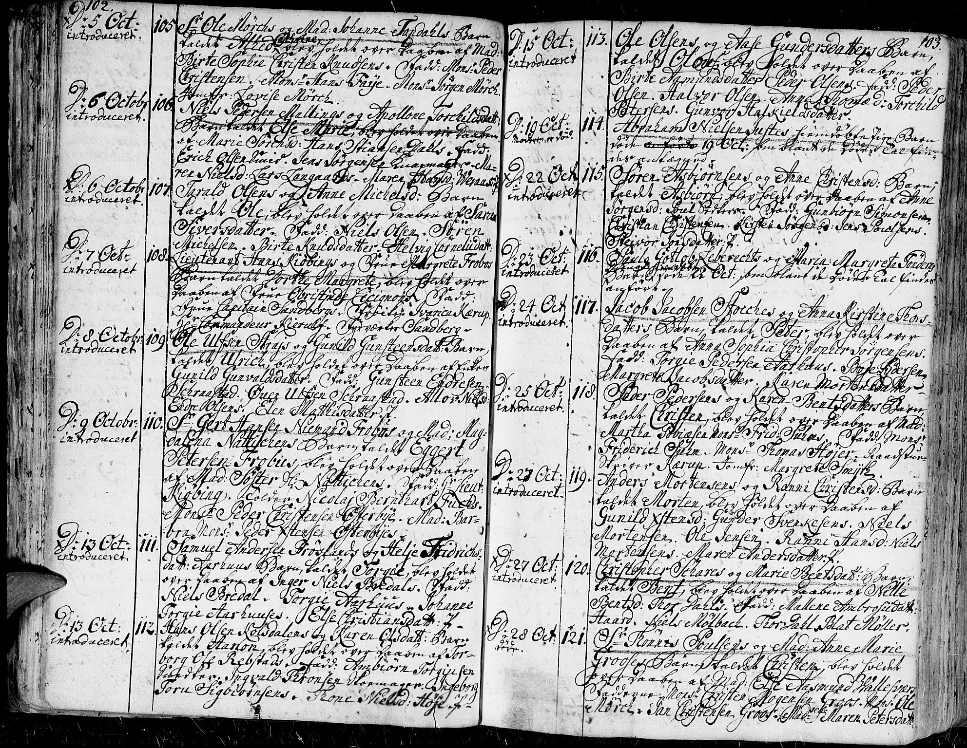 Kristiansand domprosti, AV/SAK-1112-0006/F/Fa/L0001: Parish register (official) no. A 1, 1734-1793, p. 102-103