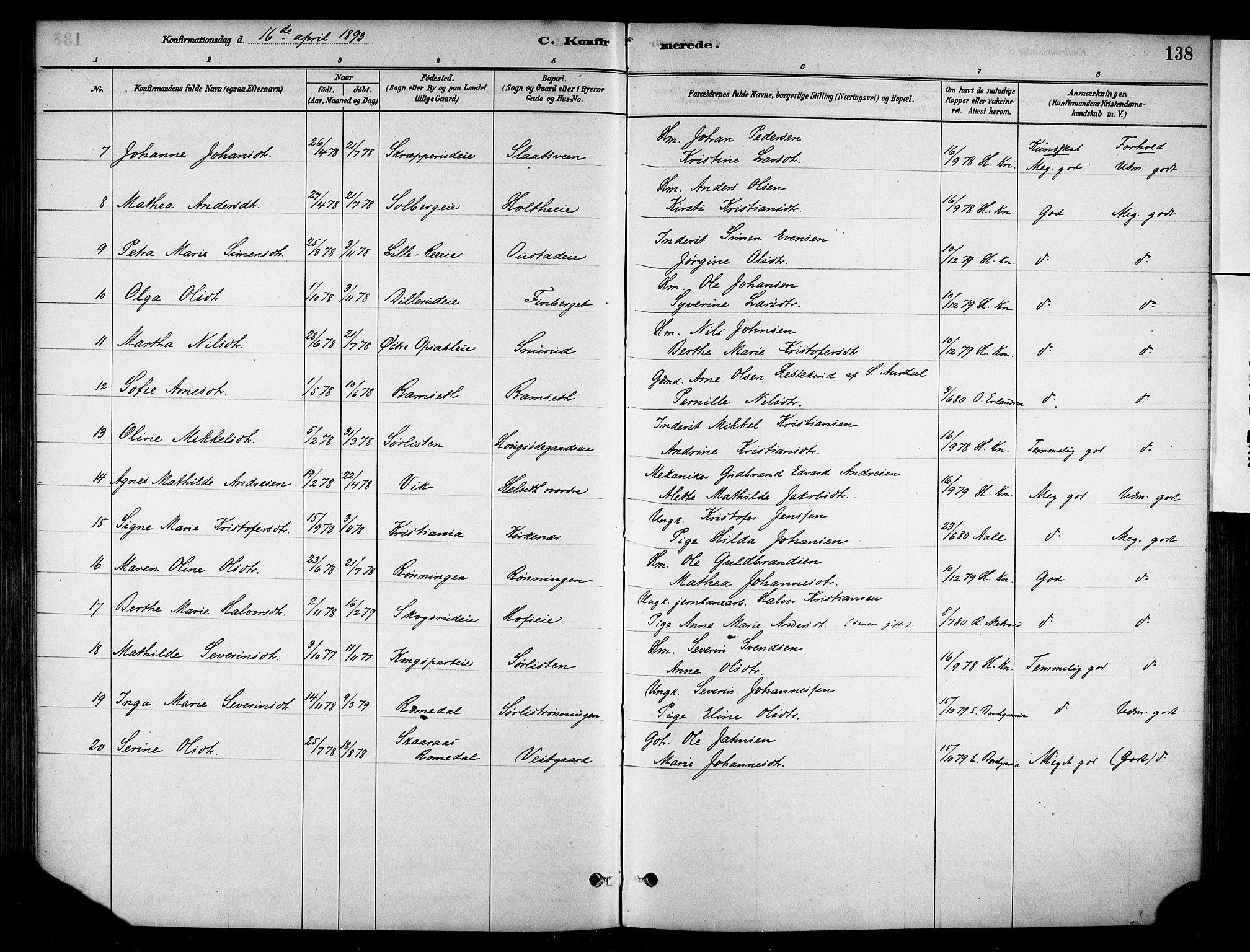 Stange prestekontor, AV/SAH-PREST-002/K/L0018: Parish register (official) no. 18, 1880-1896, p. 138