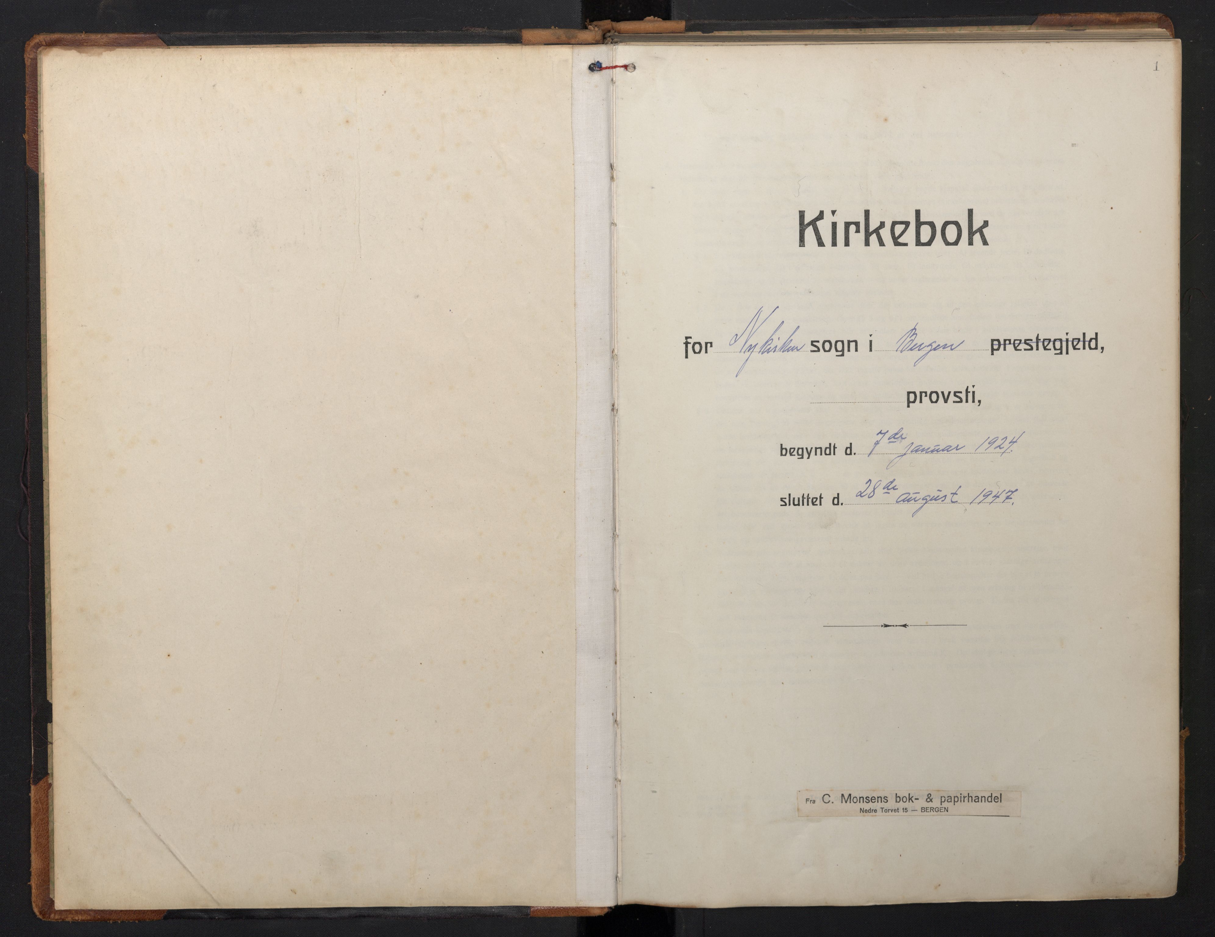 Nykirken Sokneprestembete, SAB/A-77101/H/Hab: Parish register (copy) no. E 3, 1924-1947, p. 0b-1a