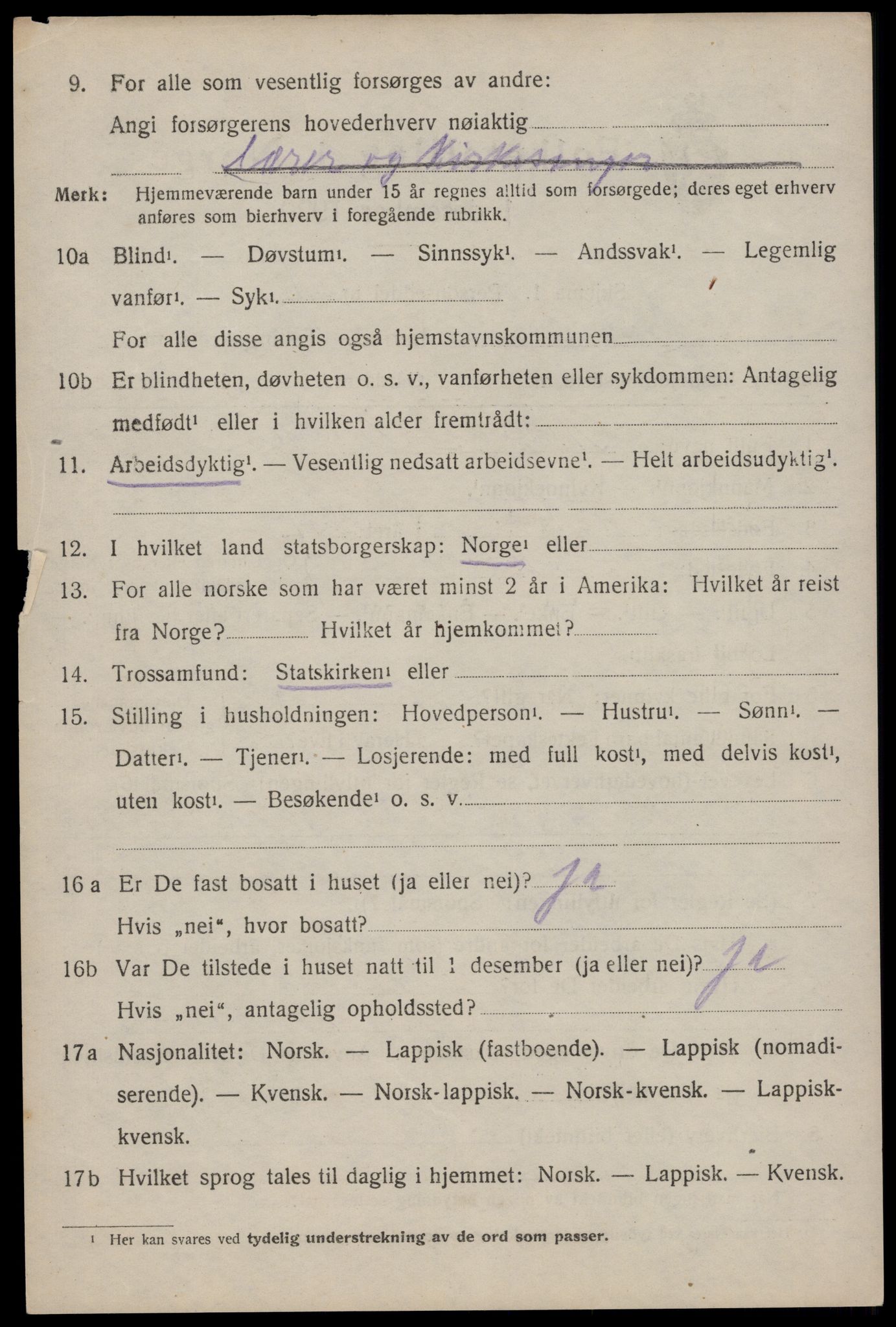 SAT, 1920 census for Moskenes, 1920, p. 2519