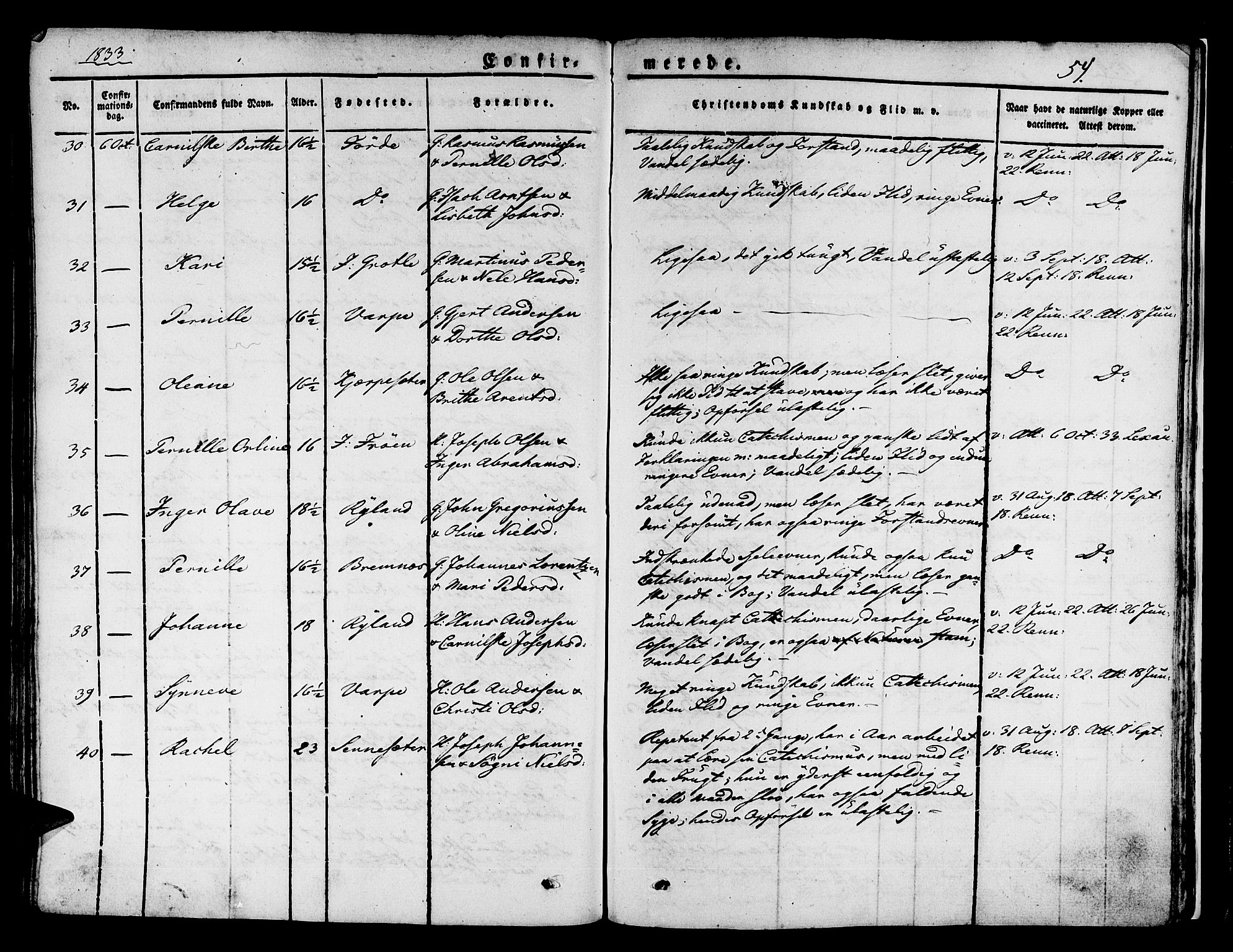 Kinn sokneprestembete, SAB/A-80801/H/Haa/Haaa/L0004/0001: Parish register (official) no. A 4I, 1822-1840, p. 54