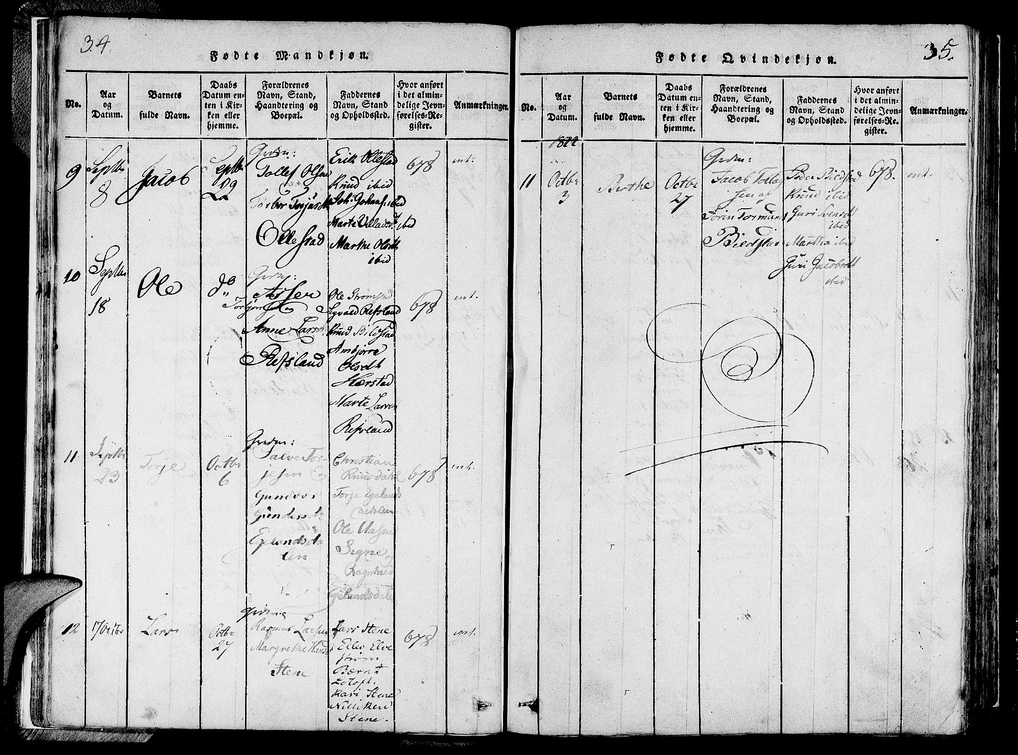 Lund sokneprestkontor, SAST/A-101809/S06/L0006: Parish register (official) no. A 6, 1816-1839, p. 34-35