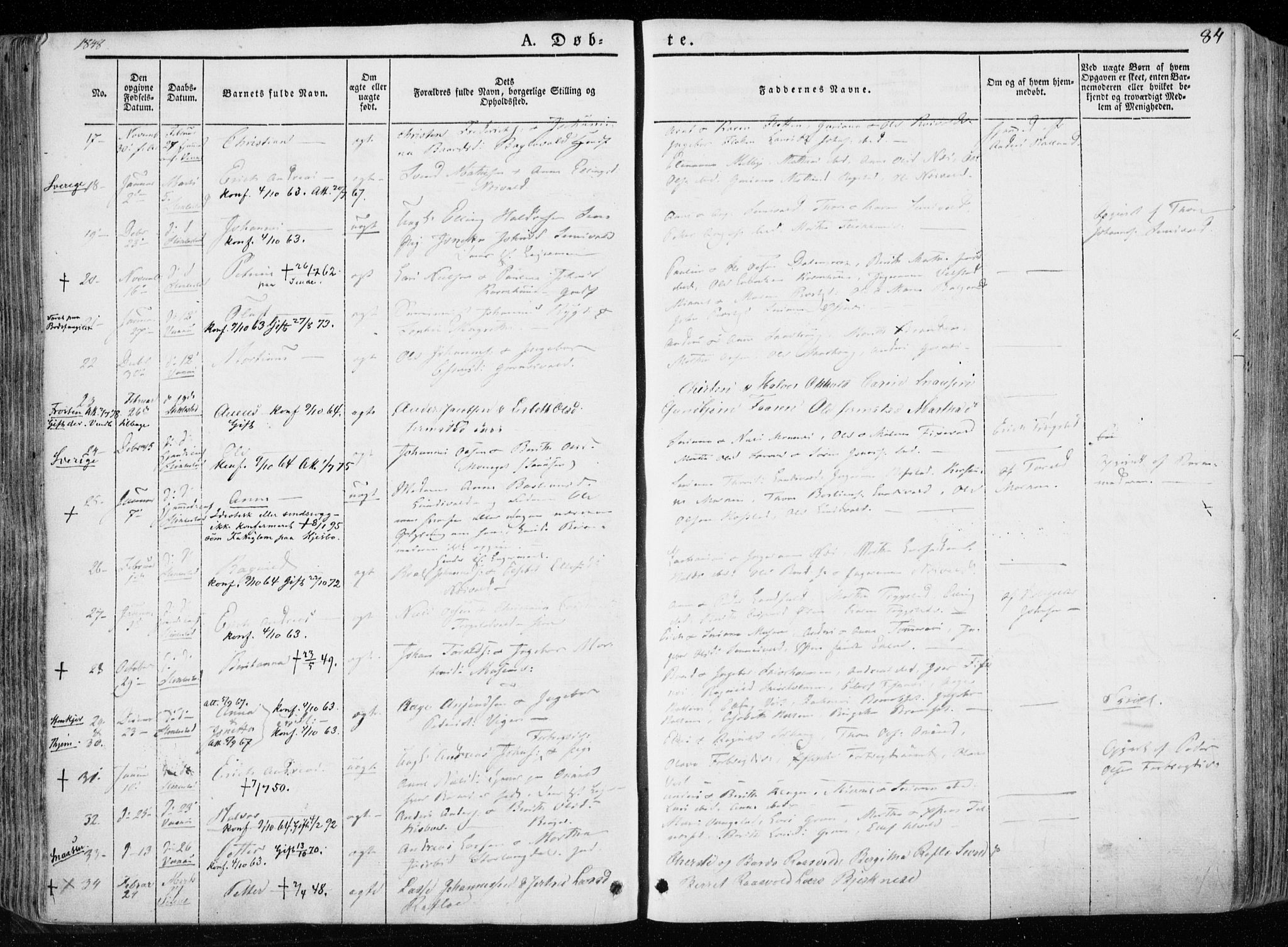 Ministerialprotokoller, klokkerbøker og fødselsregistre - Nord-Trøndelag, SAT/A-1458/723/L0239: Parish register (official) no. 723A08, 1841-1851, p. 84