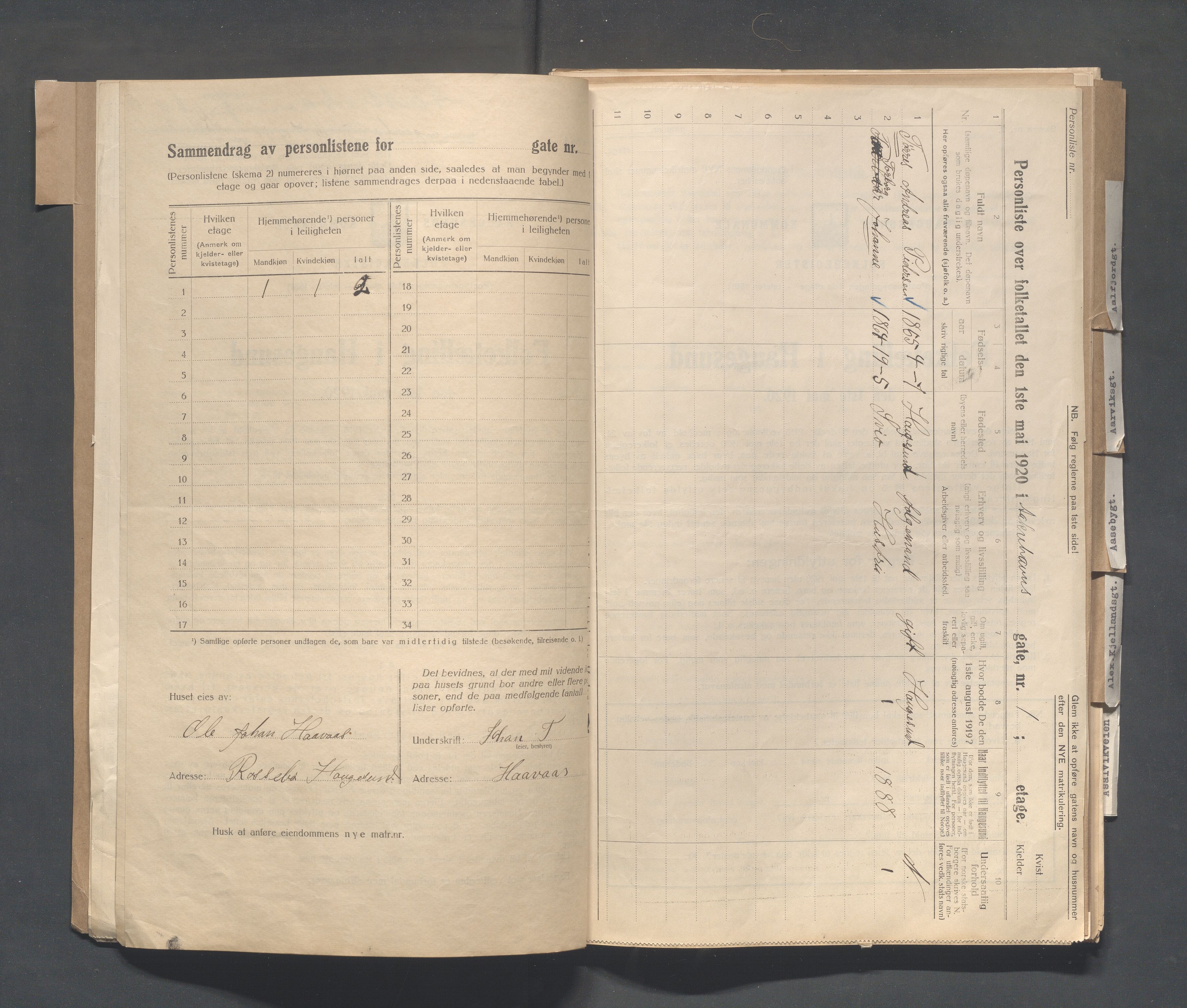 IKAR, Local census 1.5.1920 for Haugesund, 1920, p. 6