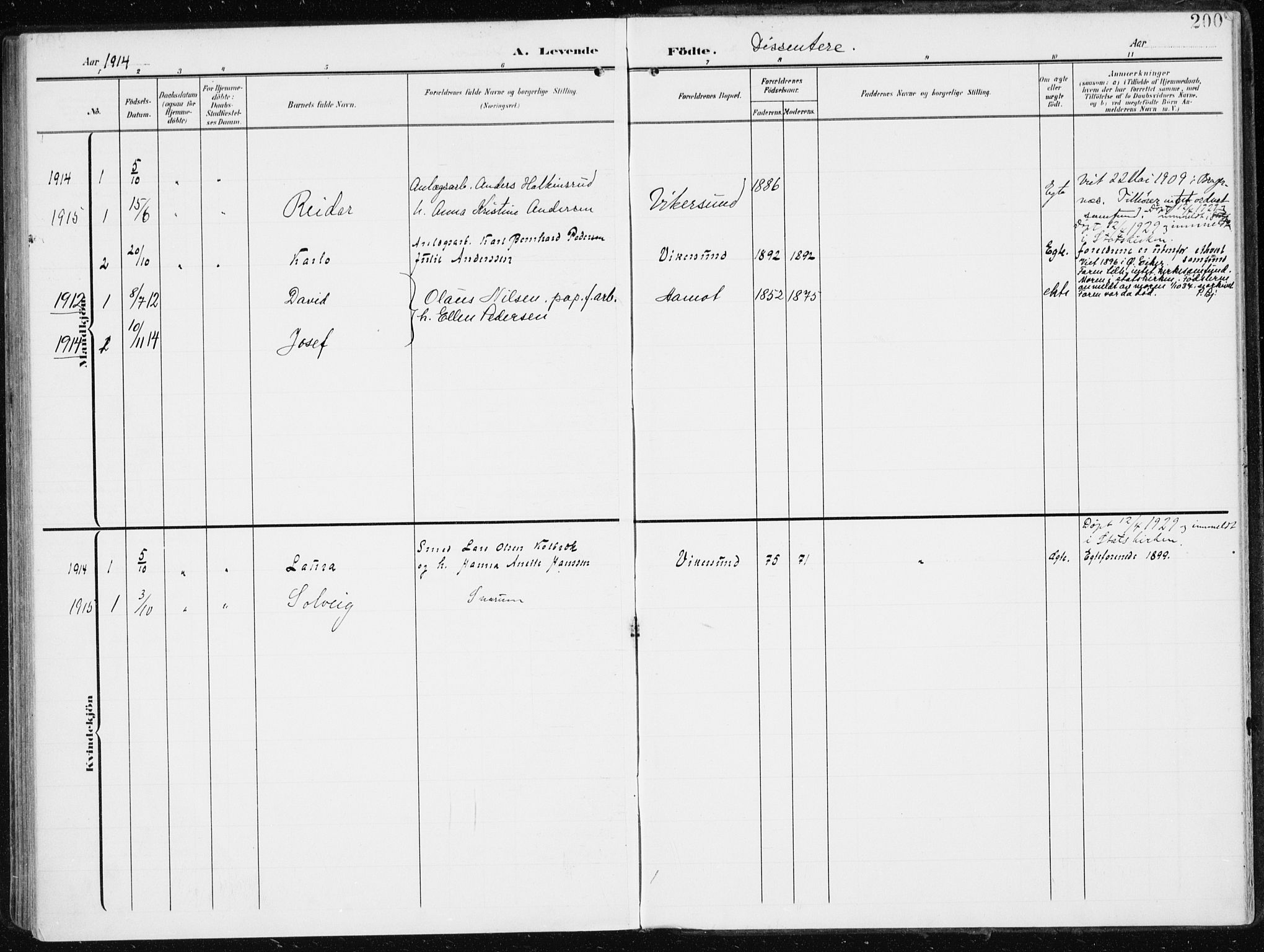 Modum kirkebøker, AV/SAKO-A-234/F/Fa/L0014a: Parish register (official) no. 14A, 1906-1918, p. 200