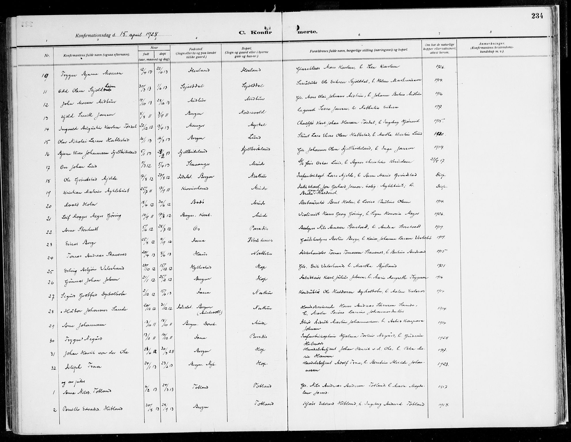 Fana Sokneprestembete, AV/SAB-A-75101/H/Haa/Haaj/L0001: Parish register (official) no. J 1, 1921-1935, p. 234