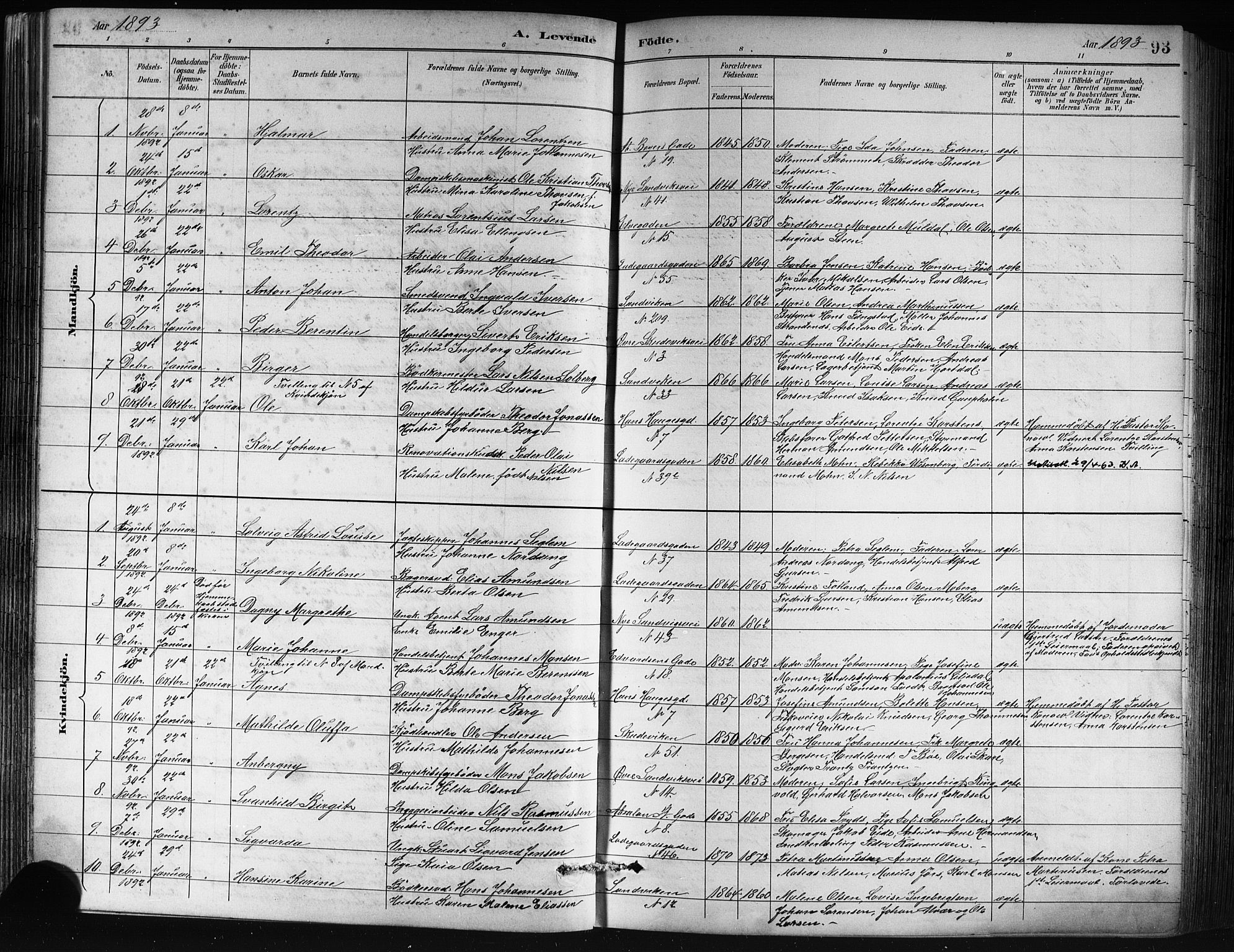 Sandviken Sokneprestembete, SAB/A-77601/H/Hb/L0002: Parish register (copy) no. A 3, 1888-1902, p. 93