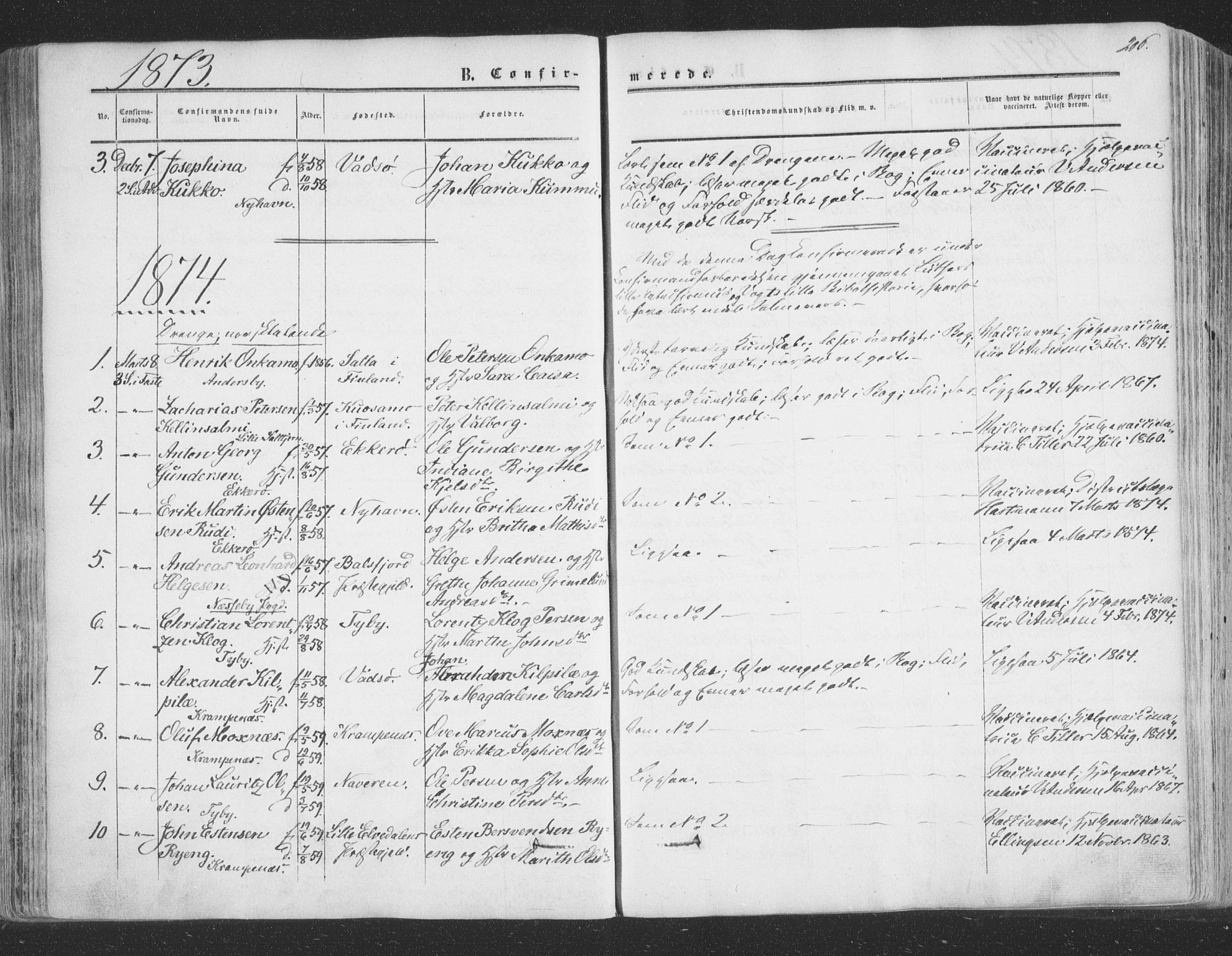 Vadsø sokneprestkontor, SATØ/S-1325/H/Ha/L0004kirke: Parish register (official) no. 4, 1854-1880, p. 206