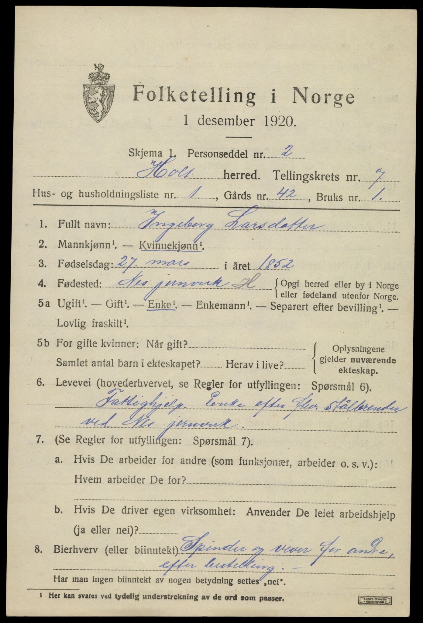 SAK, 1920 census for Holt, 1920, p. 4318