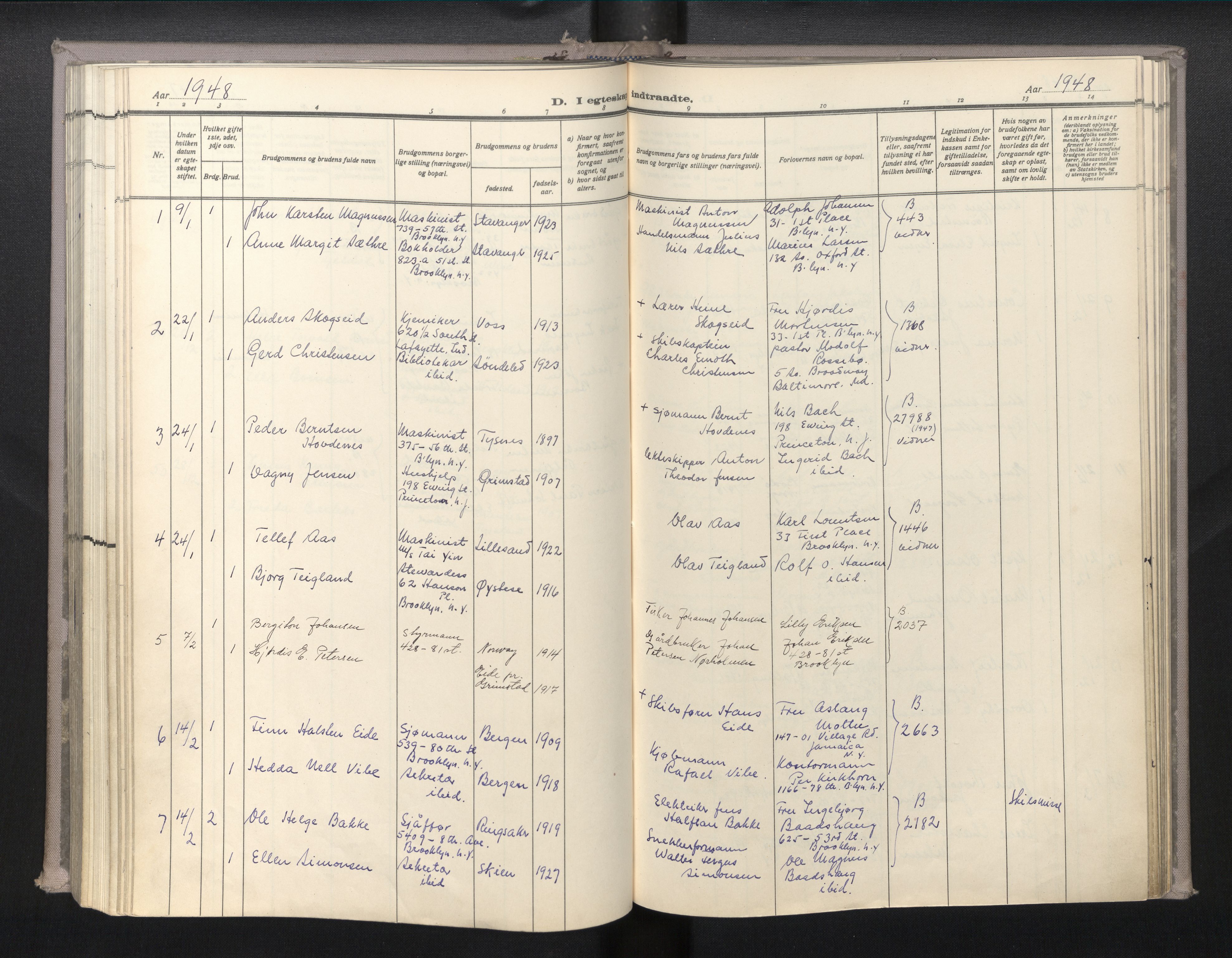 Den norske sjømannsmisjon i utlandet/New York, AV/SAB-SAB/PA-0110/H/Ha/L0010: Parish register (official) no. A 10, 1946-1960