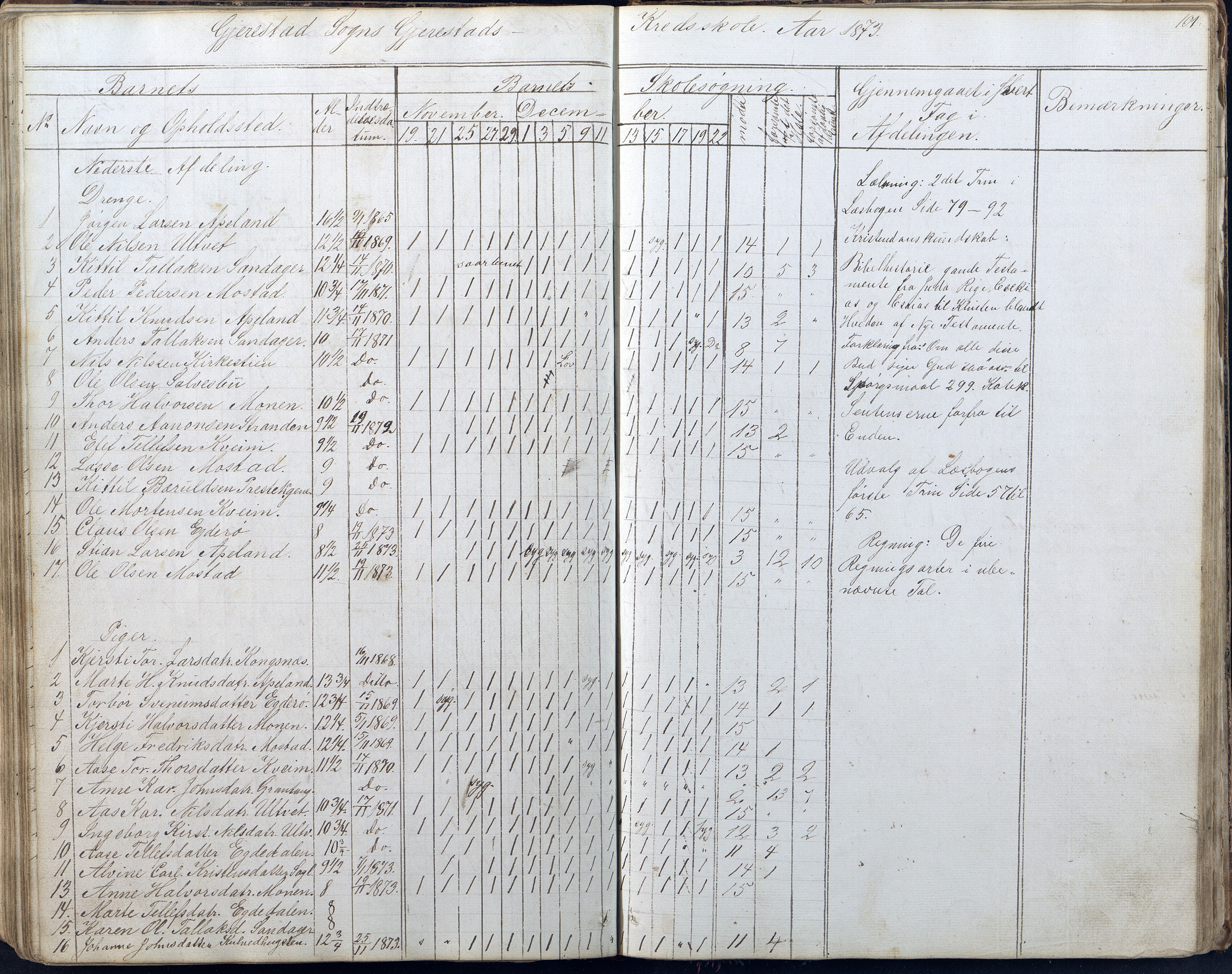 Gjerstad Kommune, Gjerstad Skole, AAKS/KA0911-550a/F01/L0005: Dagbok 5. skoledistrikt, 1850-1883, p. 101