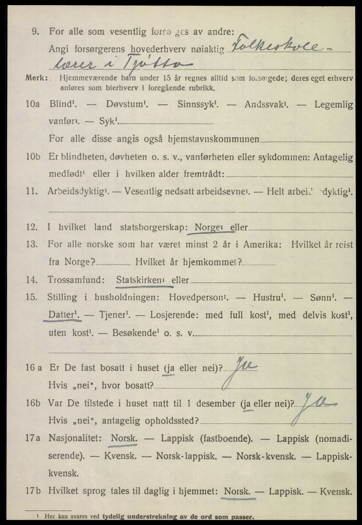 SAT, 1920 census for Tjøtta, 1920, p. 4702