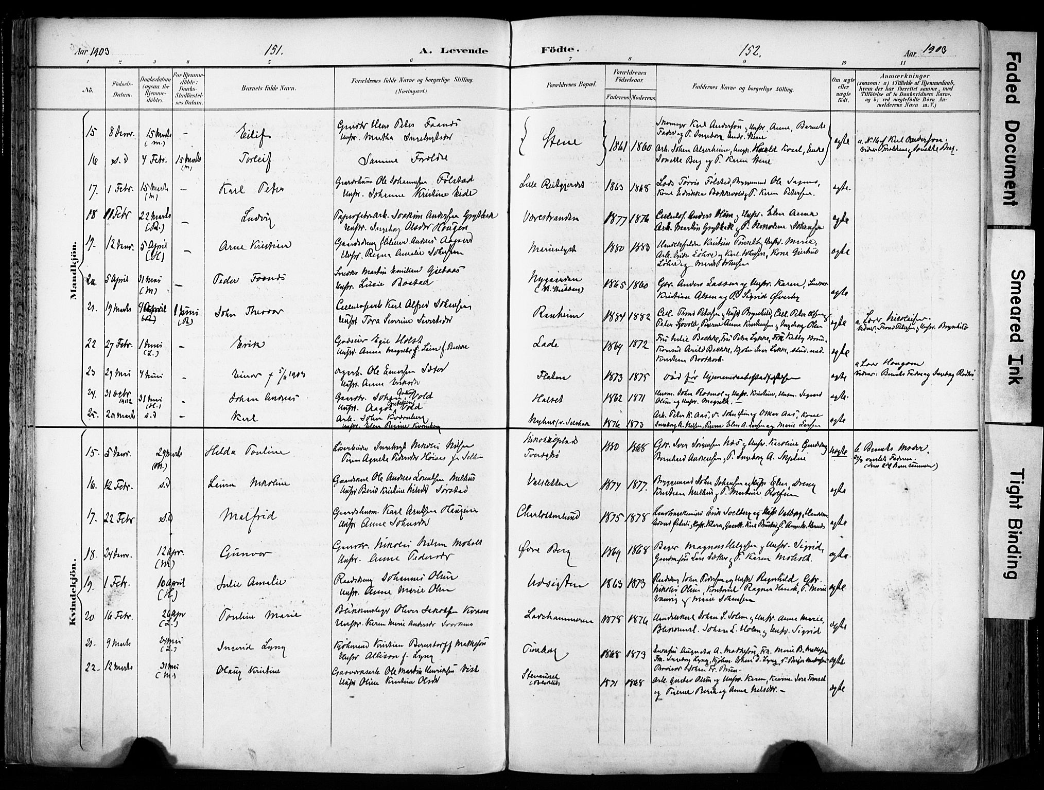 Ministerialprotokoller, klokkerbøker og fødselsregistre - Sør-Trøndelag, SAT/A-1456/606/L0301: Parish register (official) no. 606A16, 1894-1907, p. 151-152