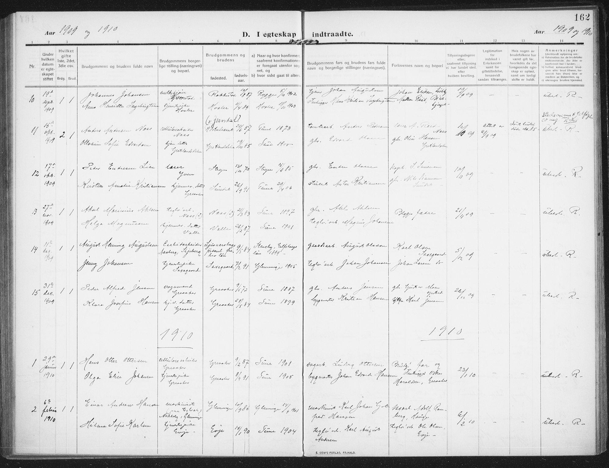 Rolvsøy prestekontor Kirkebøker, AV/SAO-A-2004/F/Fa/L0002: Parish register (official) no. 2, 1909-1917, p. 162