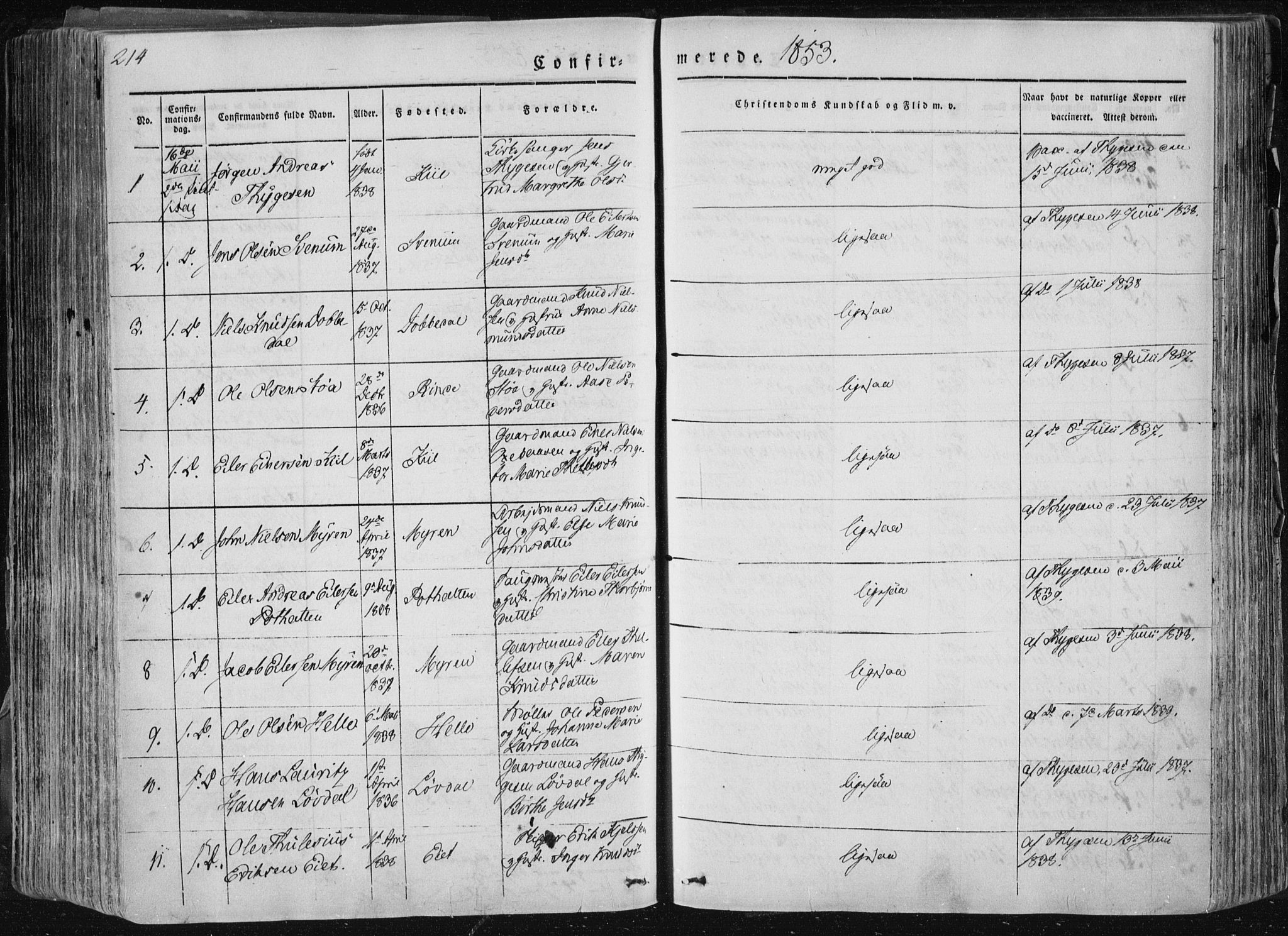 Sannidal kirkebøker, AV/SAKO-A-296/F/Fa/L0007: Parish register (official) no. 7, 1831-1854, p. 214