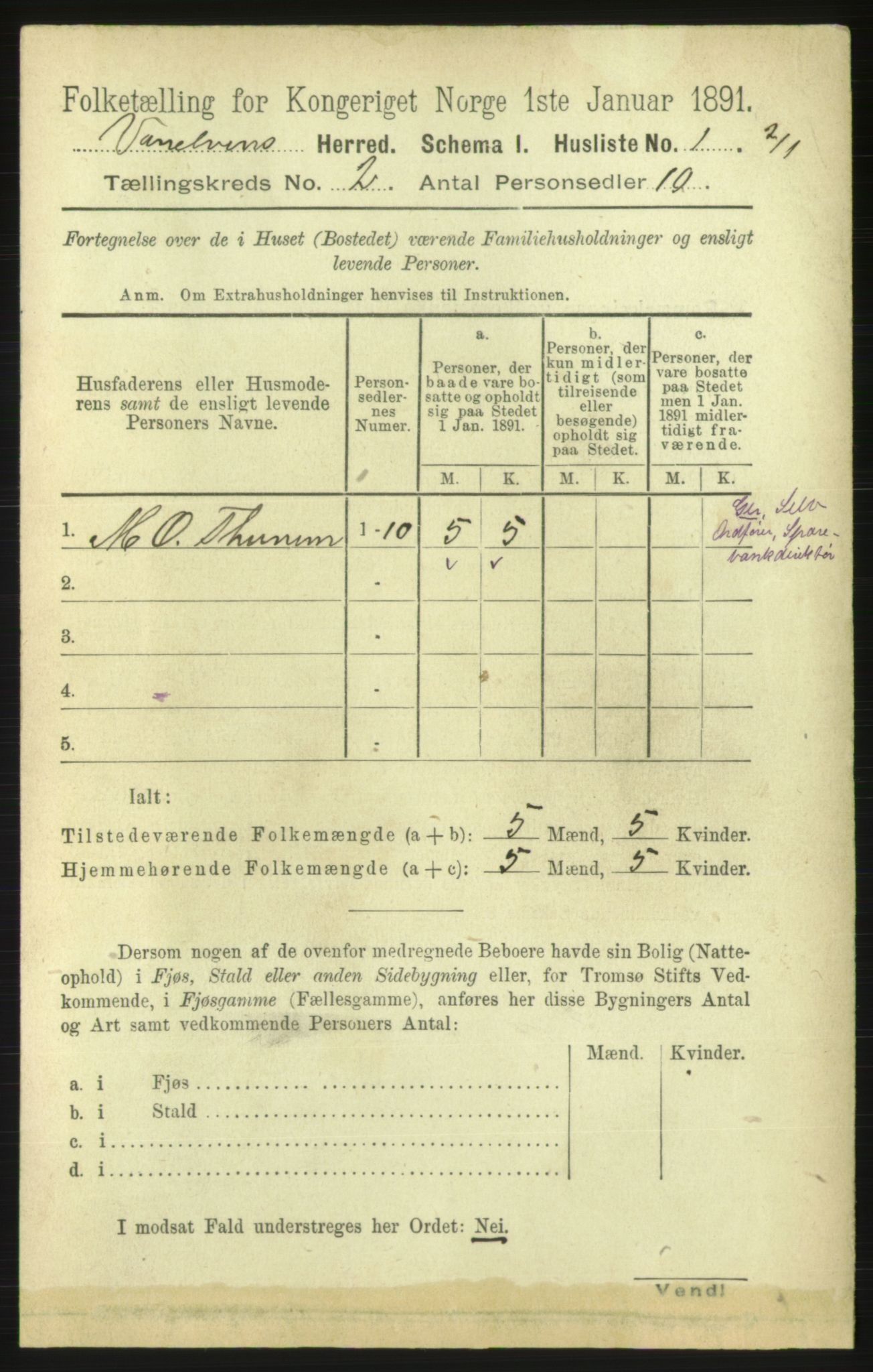 RA, 1891 census for 1511 Vanylven, 1891, p. 599