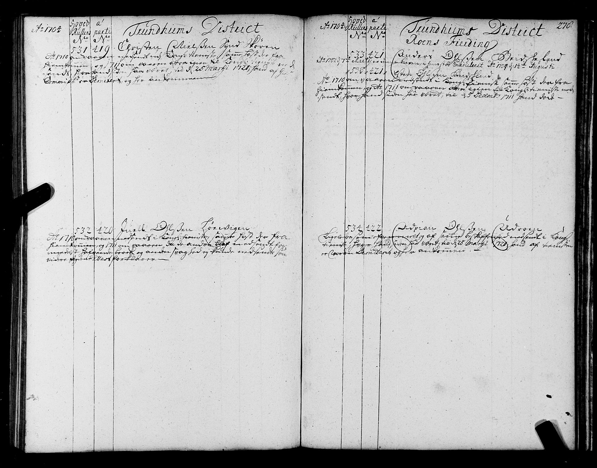 Sjøinnrulleringen - Trondhjemske distrikt, SAT/A-5121/01/L0004: Ruller over sjøfolk i Trondhjem by, 1704-1710, p. 278