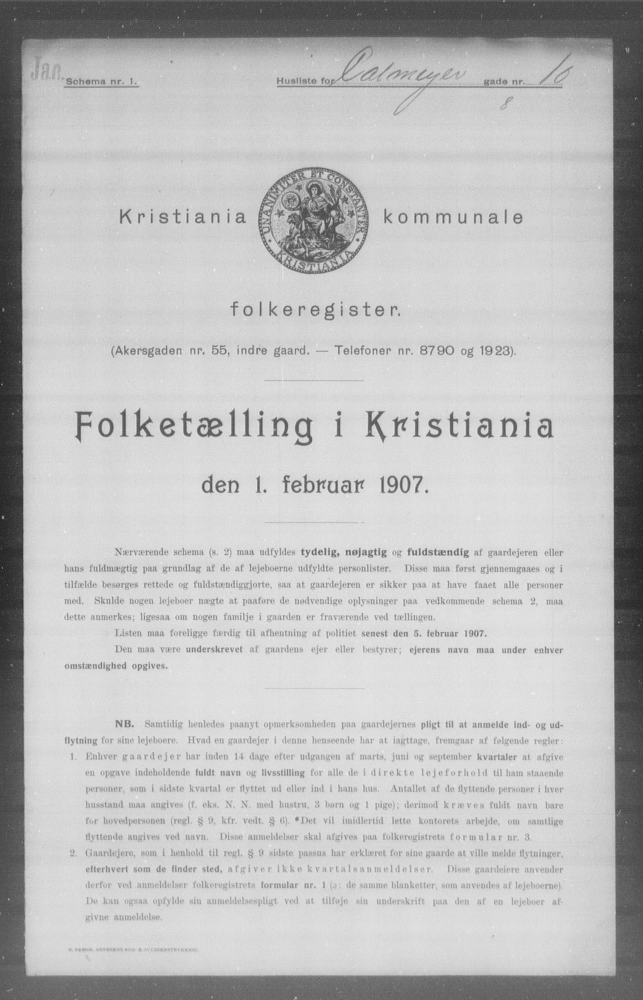 OBA, Municipal Census 1907 for Kristiania, 1907, p. 5842