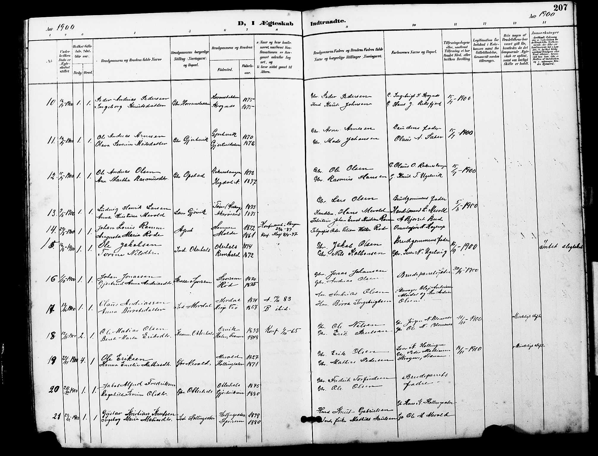 Ministerialprotokoller, klokkerbøker og fødselsregistre - Møre og Romsdal, AV/SAT-A-1454/560/L0725: Parish register (copy) no. 560C02, 1895-1930, p. 207