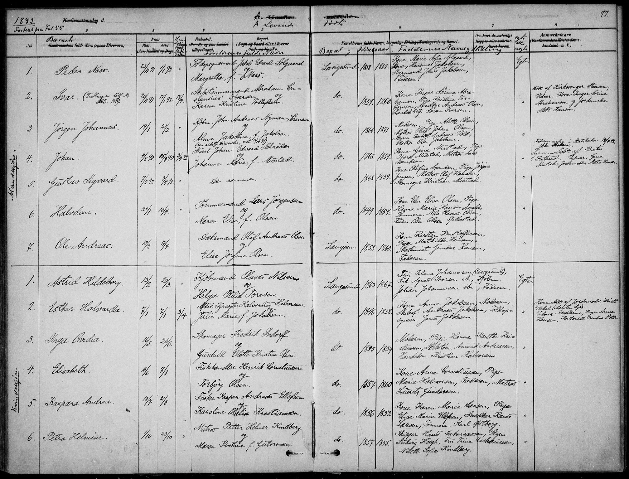 Langesund kirkebøker, AV/SAKO-A-280/F/Fa/L0002: Parish register (official) no. 2, 1878-1892, p. 77