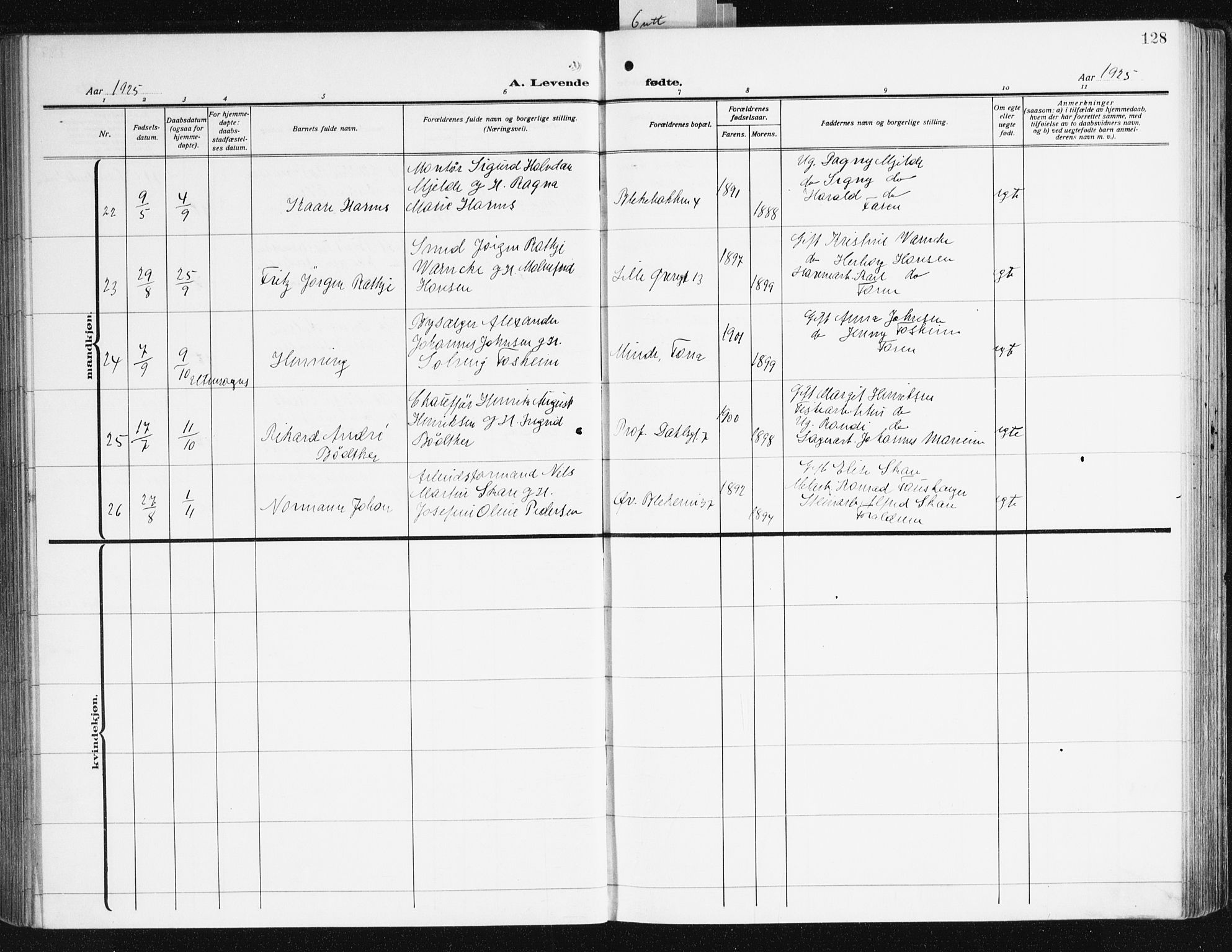 Korskirken sokneprestembete, AV/SAB-A-76101/H/Hab: Parish register (copy) no. B 12, 1917-1942, p. 128