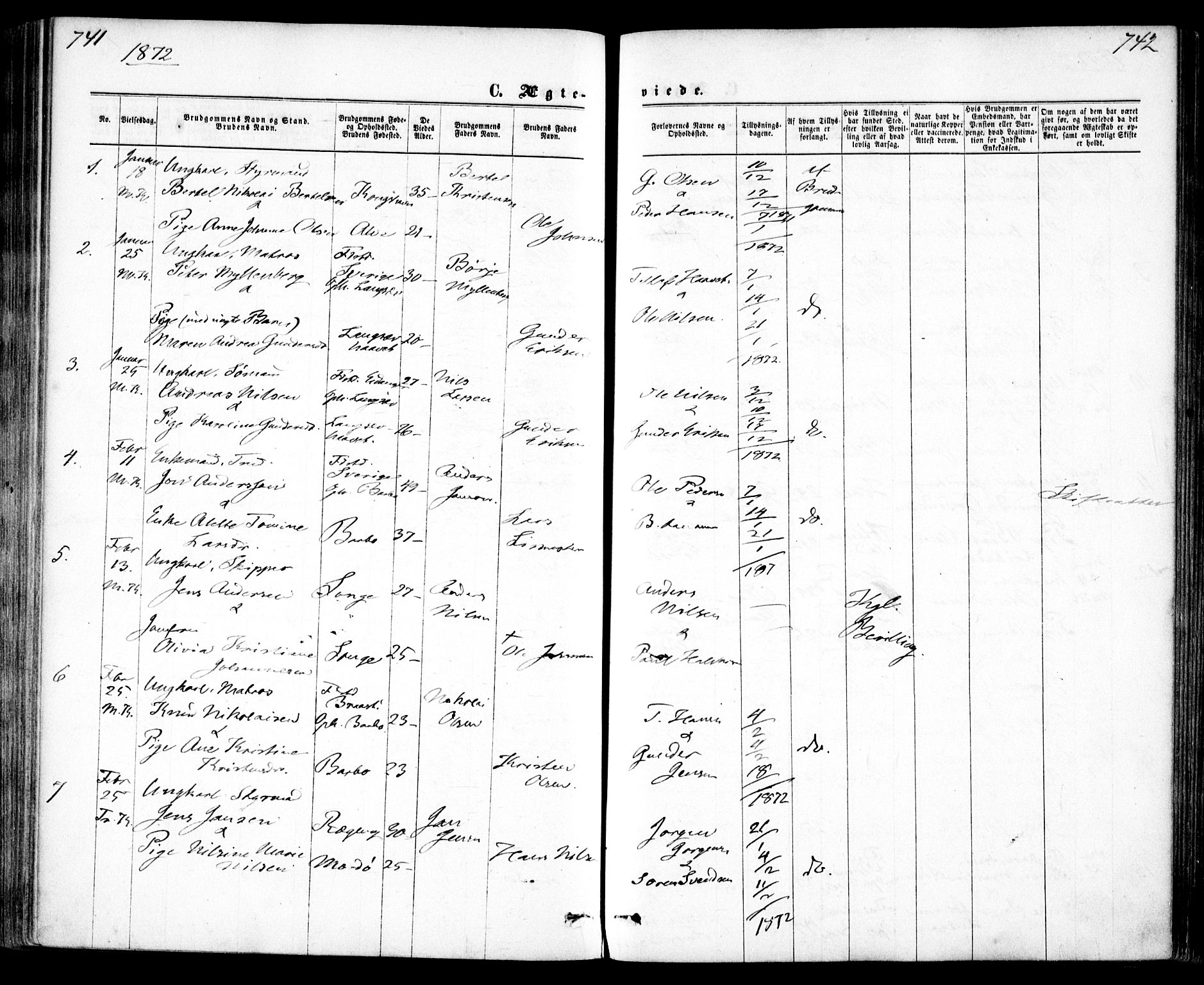 Tromøy sokneprestkontor, AV/SAK-1111-0041/F/Fa/L0008: Parish register (official) no. A 8, 1870-1877, p. 741-742