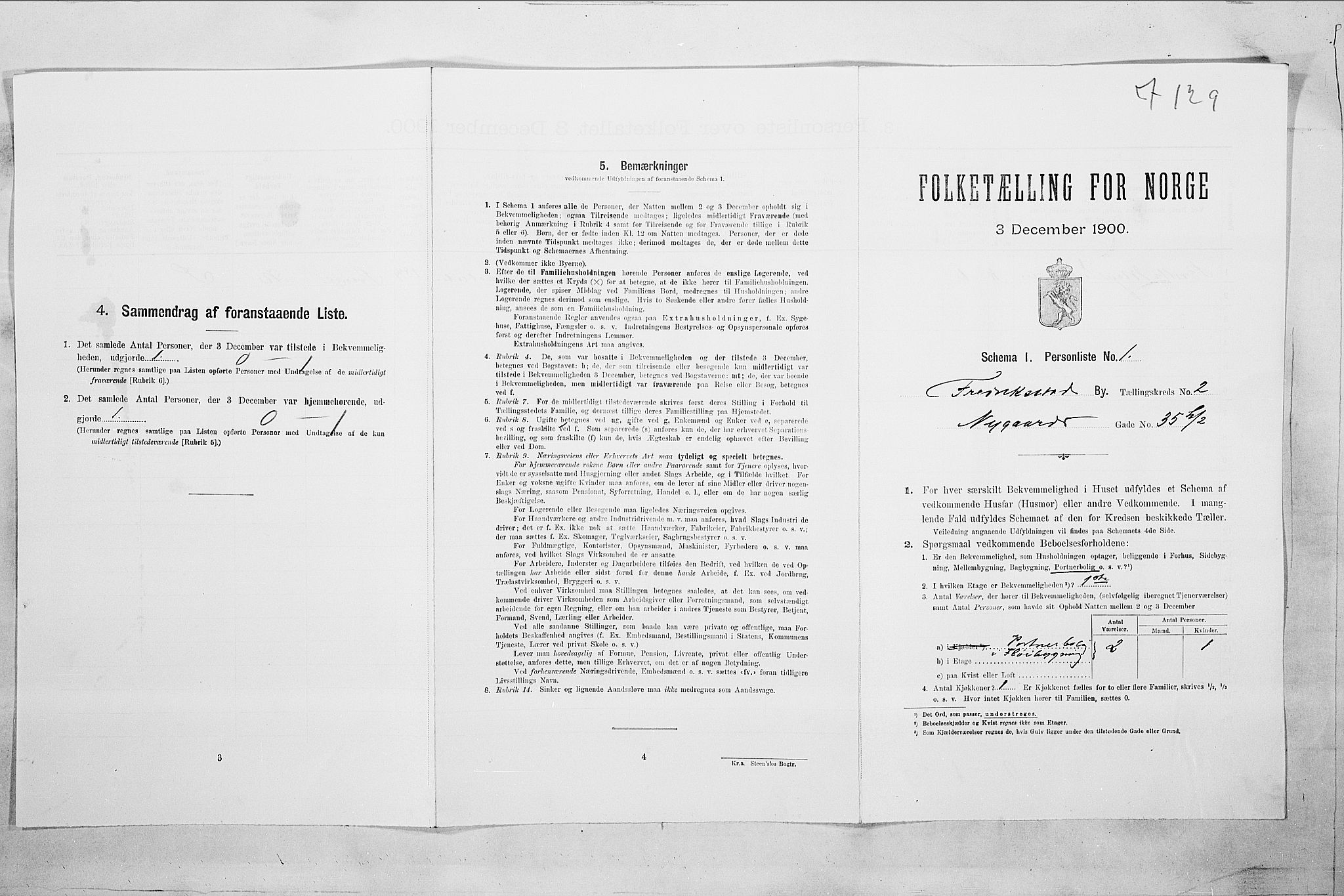 SAO, 1900 census for Fredrikstad, 1900