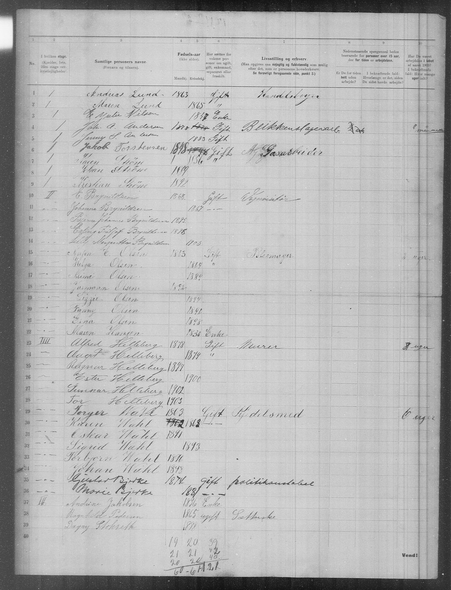 OBA, Municipal Census 1903 for Kristiania, 1903, p. 1695