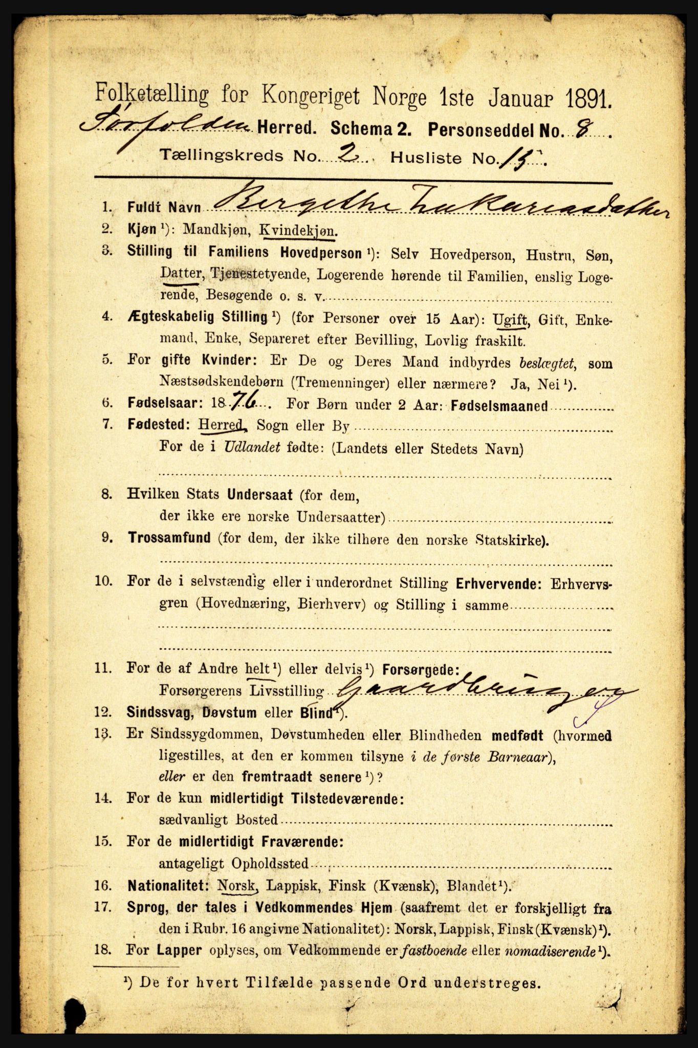 RA, 1891 census for 1845 Sørfold, 1891, p. 287