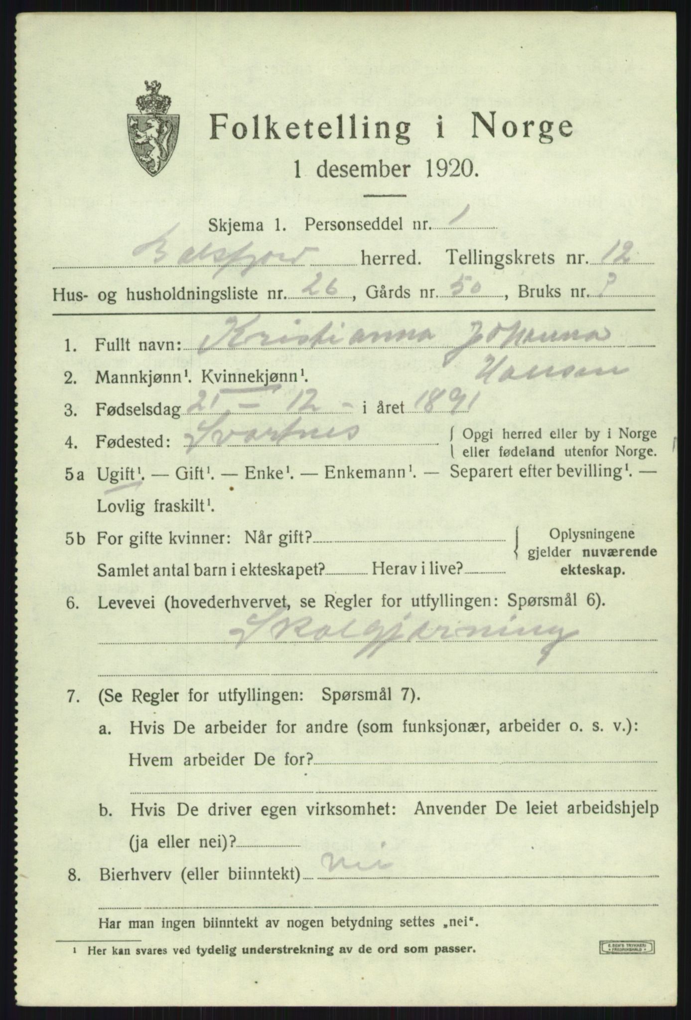 SATØ, 1920 census for Balsfjord, 1920, p. 7591