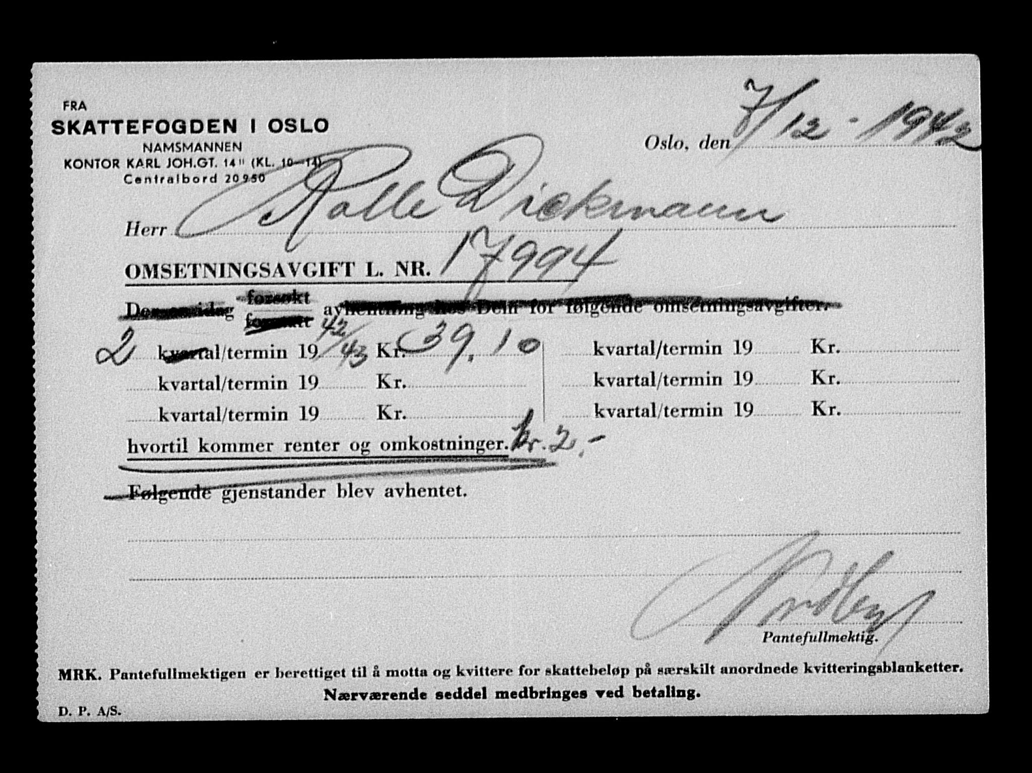 Justisdepartementet, Tilbakeføringskontoret for inndratte formuer, AV/RA-S-1564/H/Hc/Hcc/L0930: --, 1945-1947, p. 287