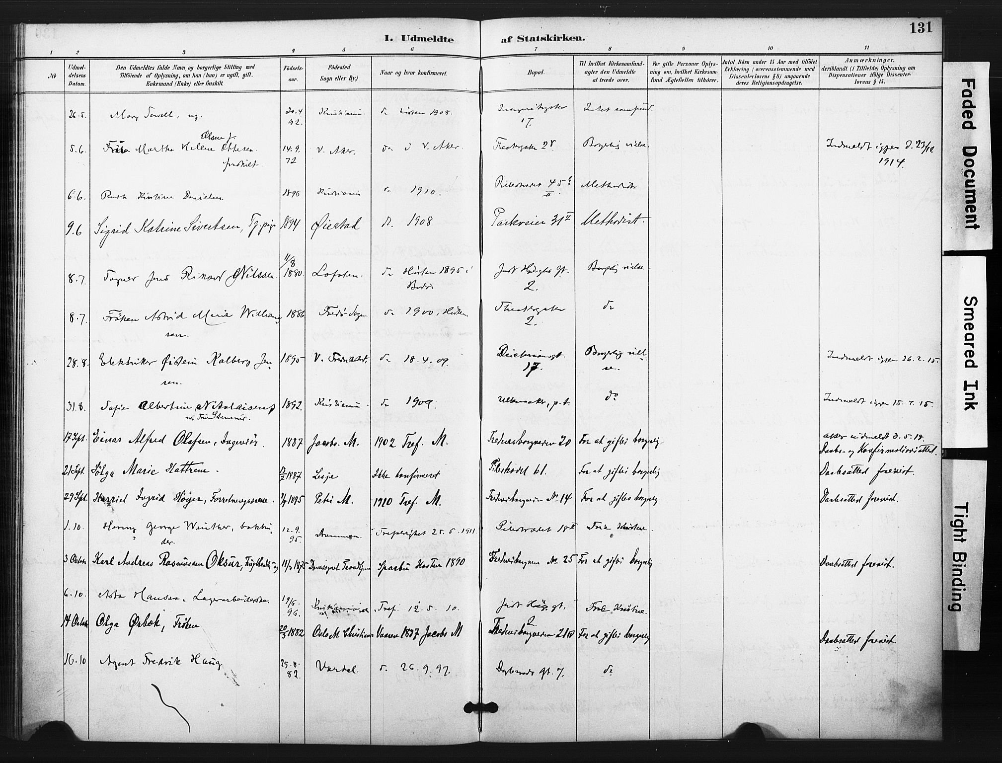 Trefoldighet prestekontor Kirkebøker, AV/SAO-A-10882/F/Ff/L0002: Parish register (official) no. VI 2, 1891-1918, p. 131