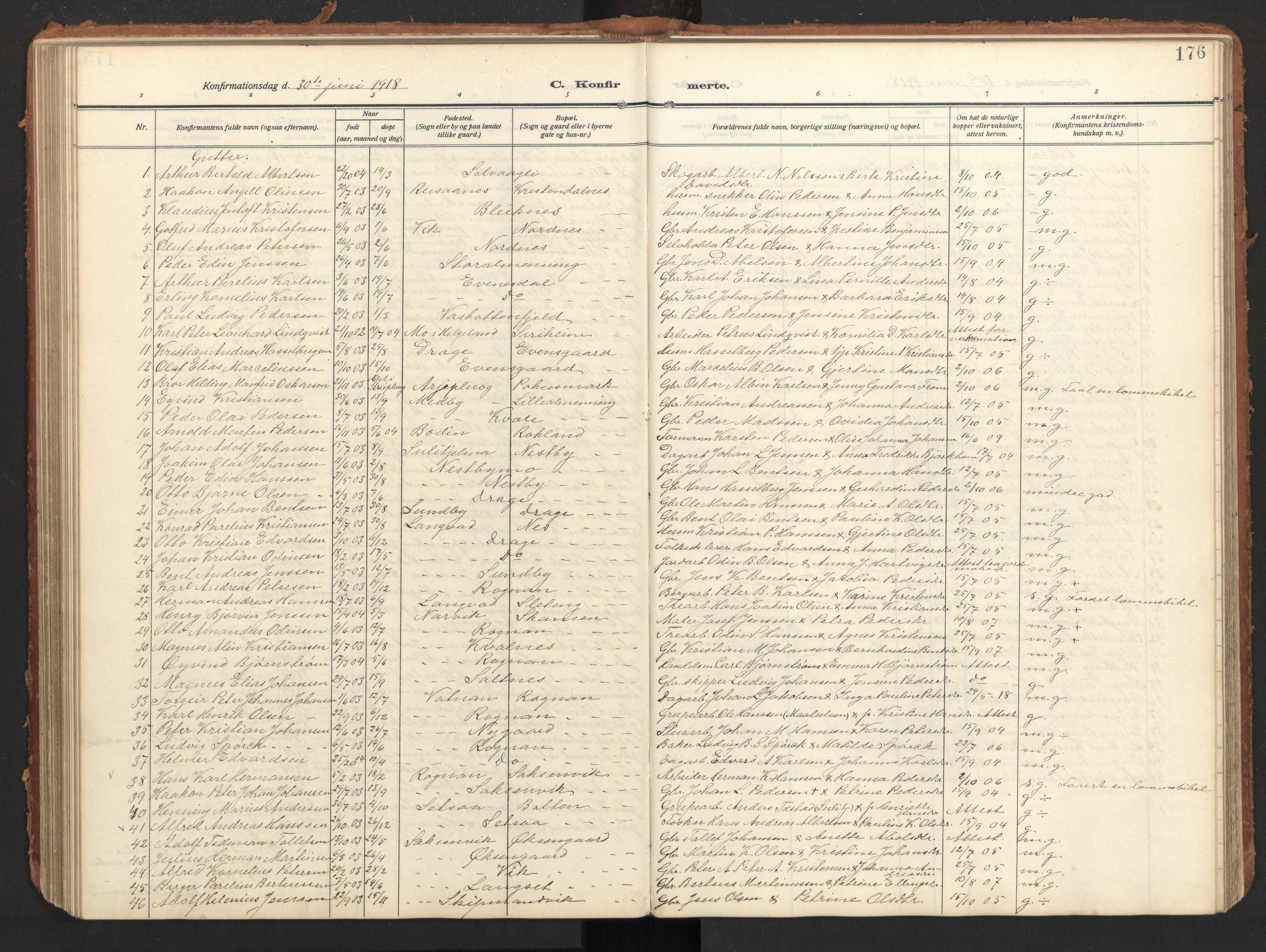 Ministerialprotokoller, klokkerbøker og fødselsregistre - Nordland, SAT/A-1459/847/L0683: Parish register (copy) no. 847C11, 1908-1929, p. 176