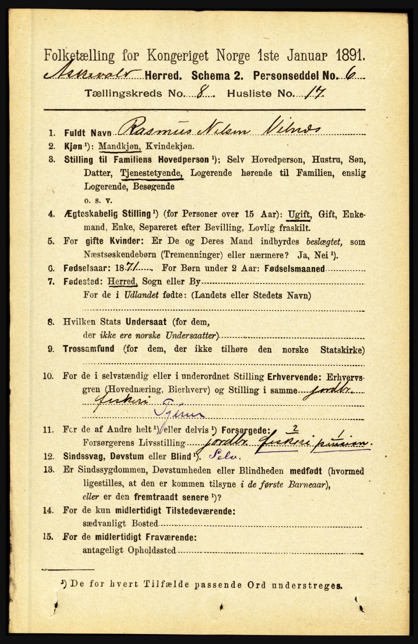 RA, 1891 census for 1428 Askvoll, 1891, p. 2246