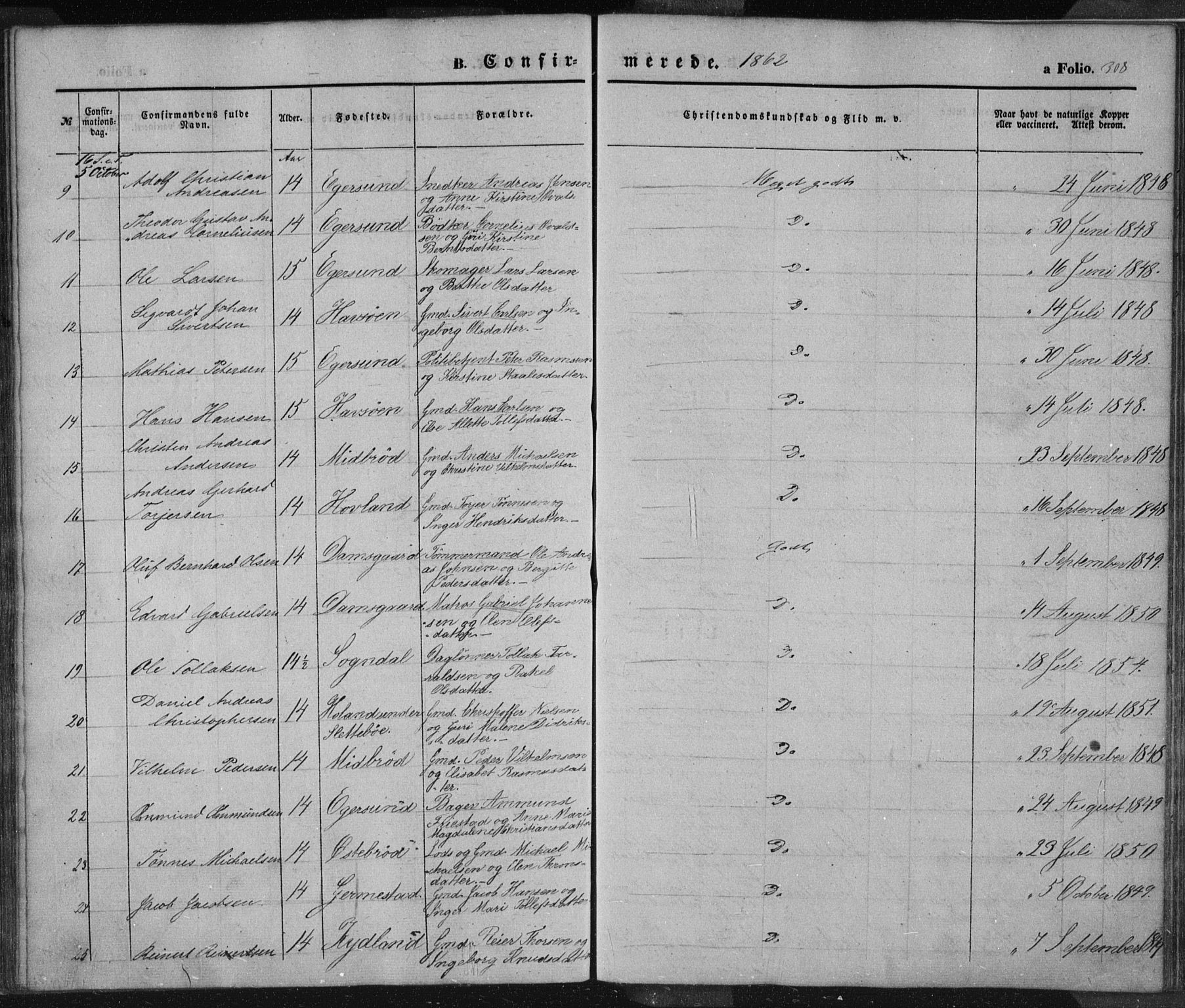 Eigersund sokneprestkontor, AV/SAST-A-101807/S08/L0012: Parish register (official) no. A 12.1, 1850-1865, p. 308