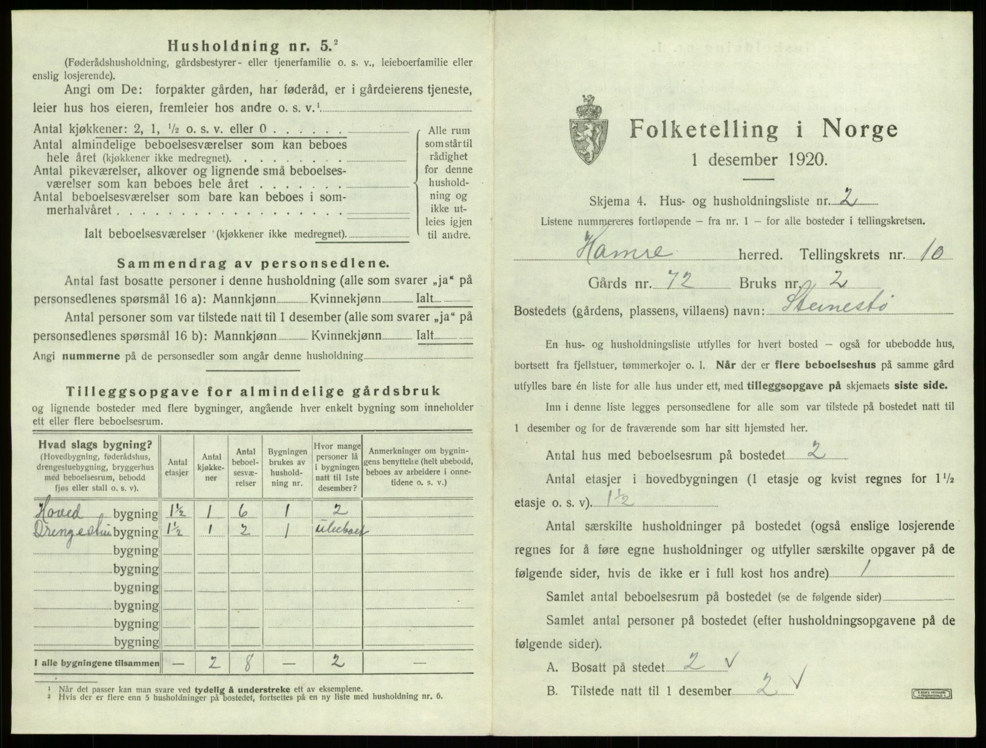 SAB, 1920 census for Hamre, 1920, p. 893