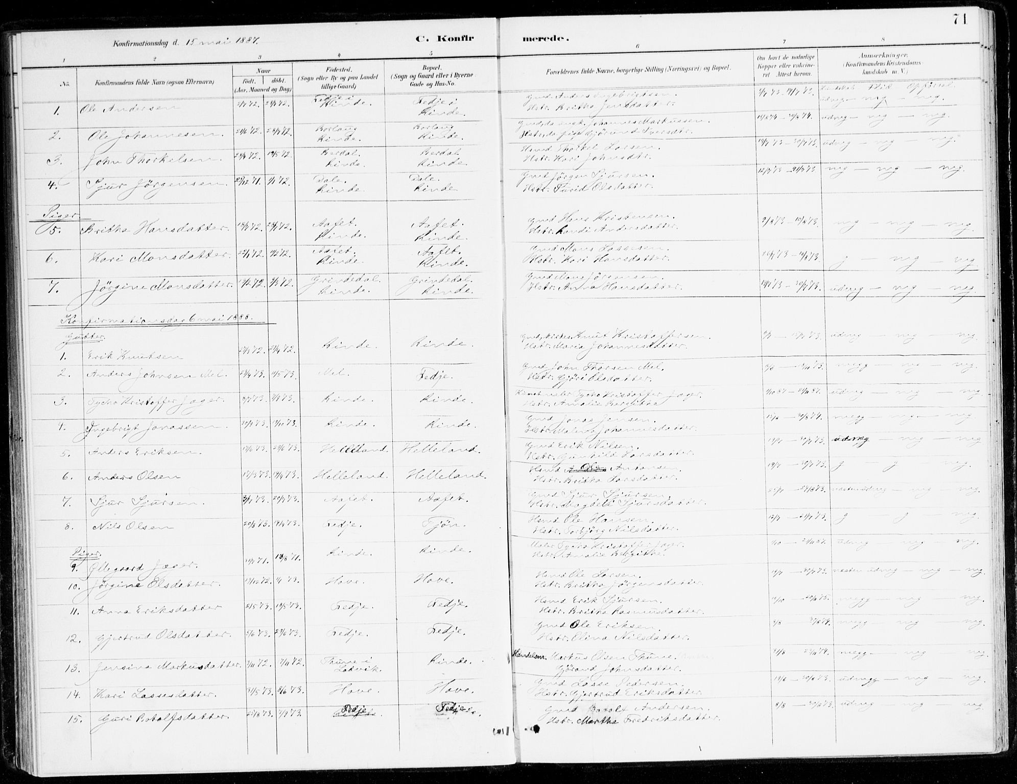 Leikanger sokneprestembete, SAB/A-81001: Parish register (official) no. D 1, 1887-1922, p. 71